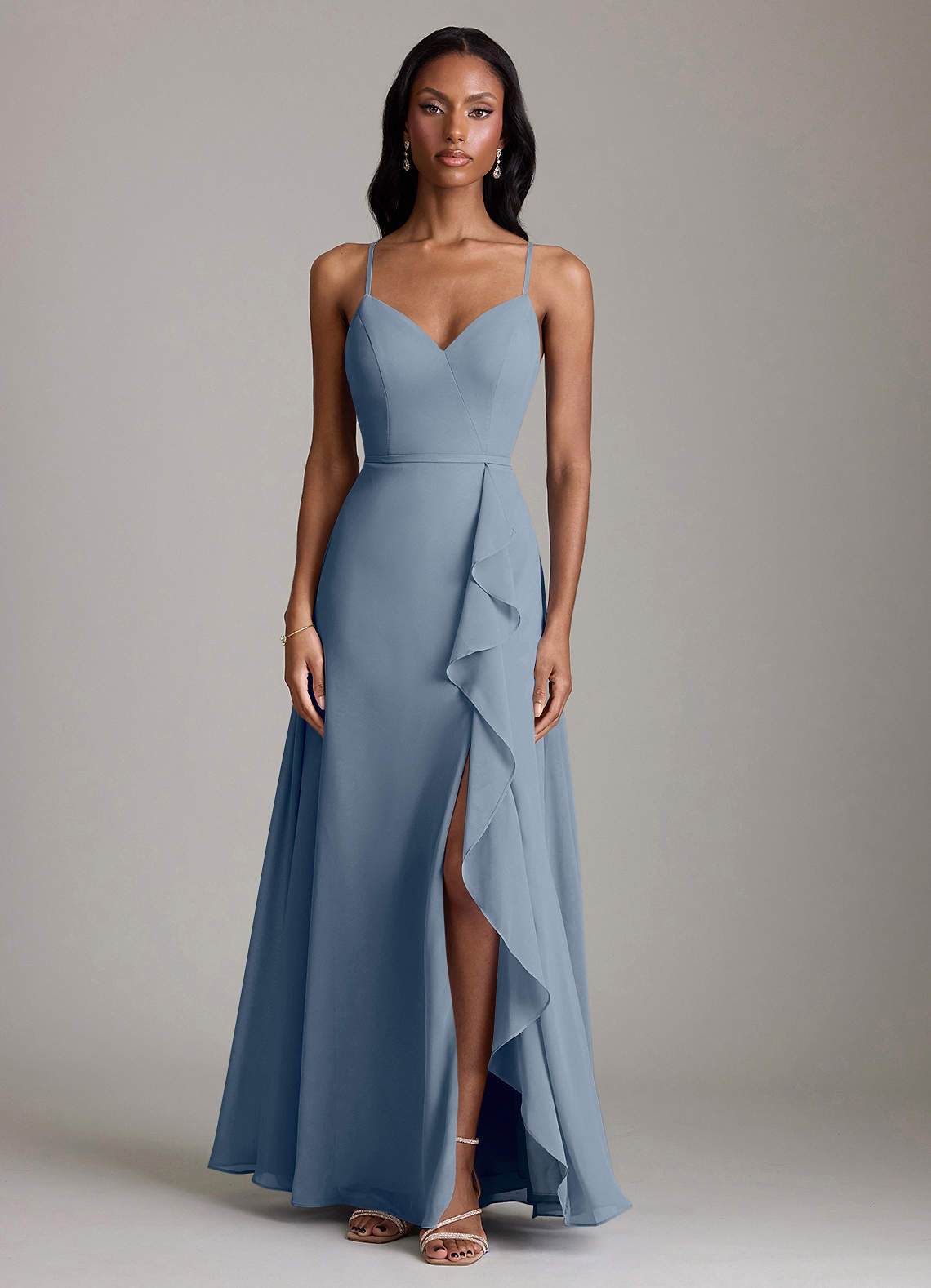 Naeem A-Line V-Neck Chiffon Bridesmaid Dress in Twilight