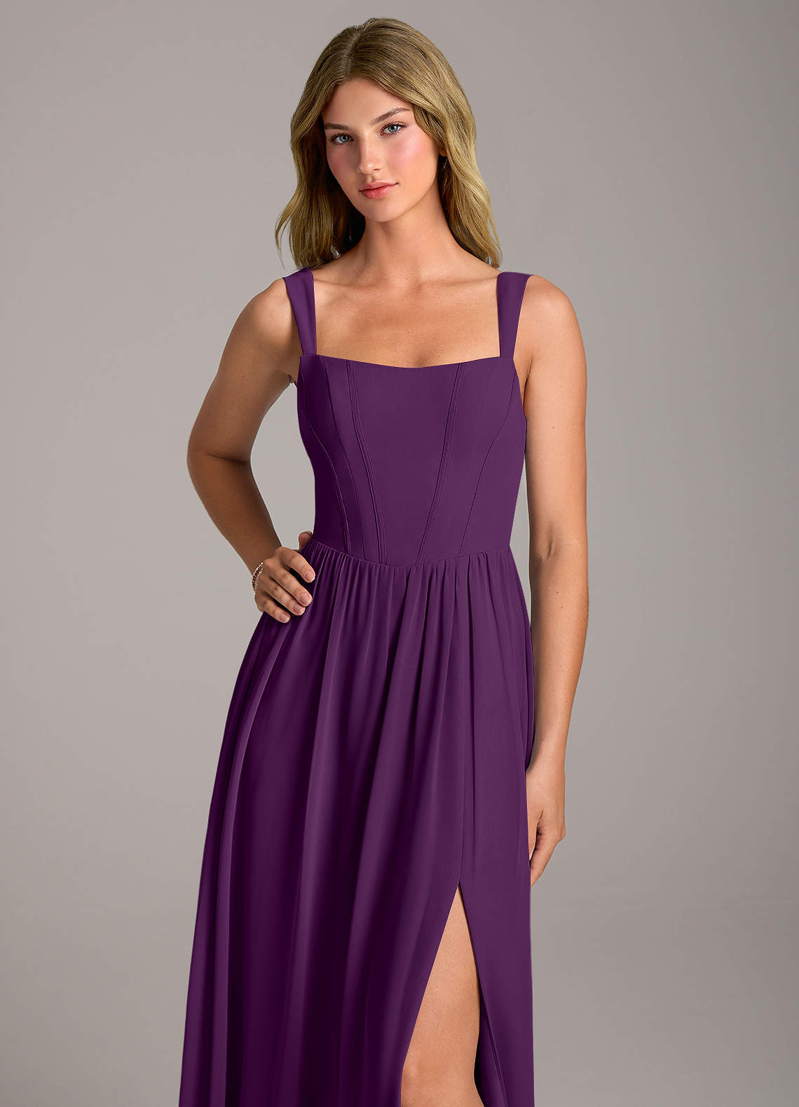 Rosaline A-Line Square-Neck Chiffon Bridesmaid Dress in Grape