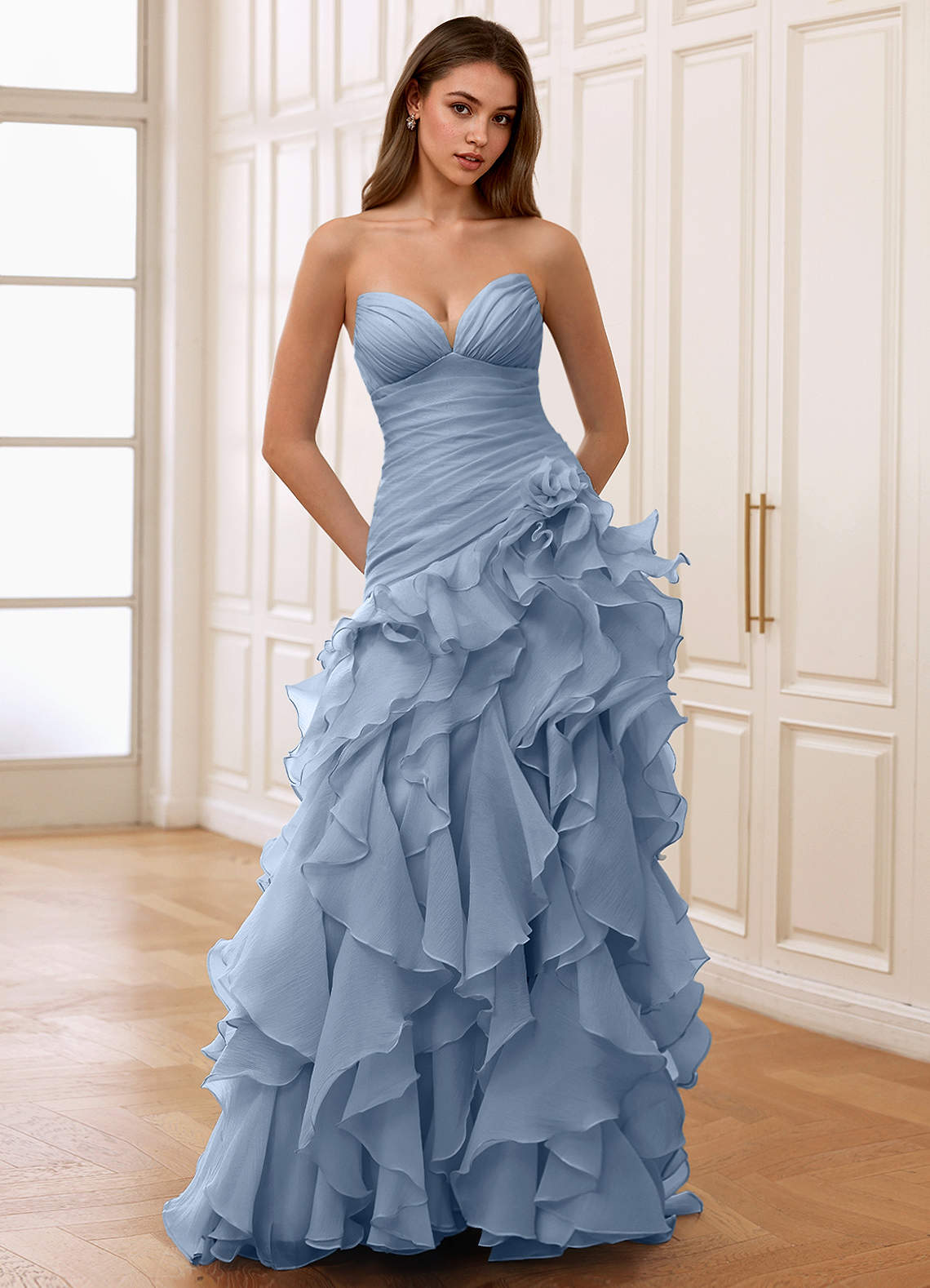 Christabelle Mermaid Sweetheart Chiffon Evening Dress in Dusty Blue
