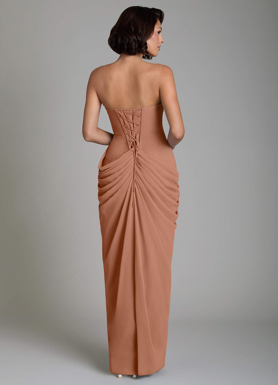 Nyra Sheath Strapless Chiffon Bridesmaid Dress in Bronzer