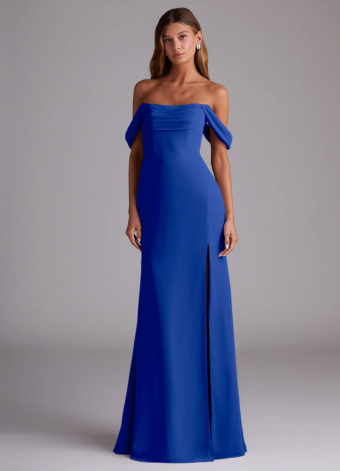 Saige A-Line Off-the-Shoulder Chiffon Bridesmaid Dress in Royal Blue