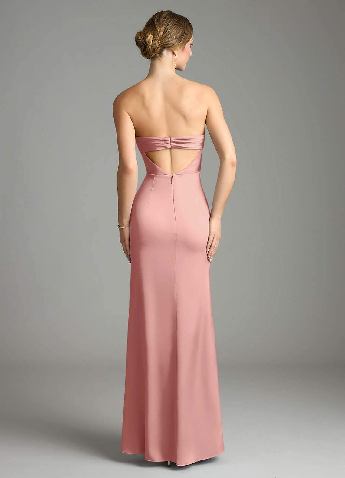 Leonis Mermaid Cowl-Neck Stretch Satin Bridesmaid Dress in Rosette
