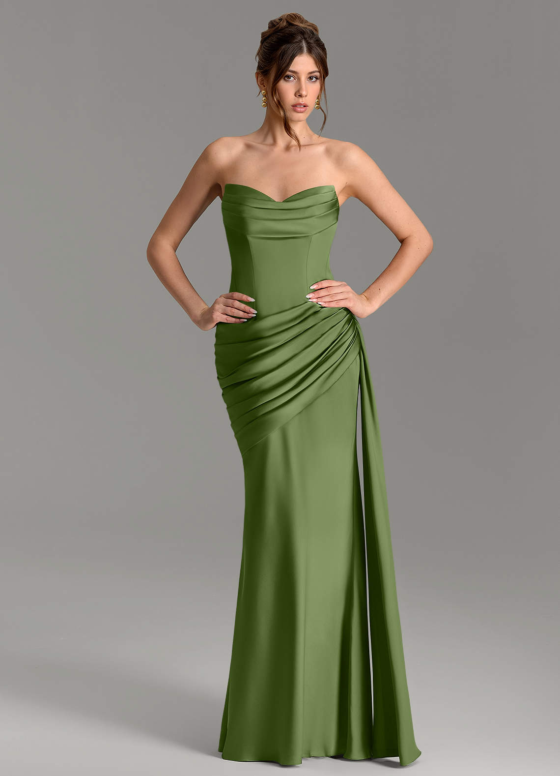 Zorah Mermaid Sweetheart Stretch Satin Bridesmaid Dress in Juniper
