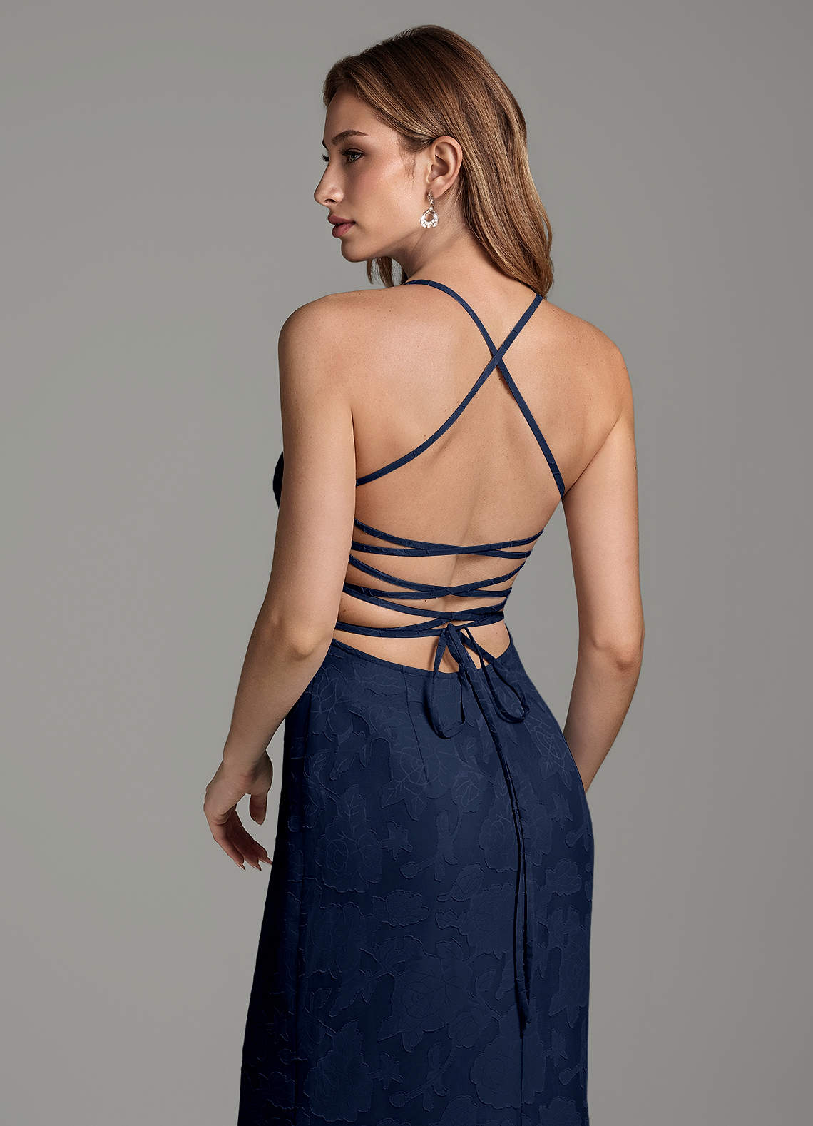 Dara Mermaid Sweetheart Floral Burnout Bridesmaid Dress in Dark Navy