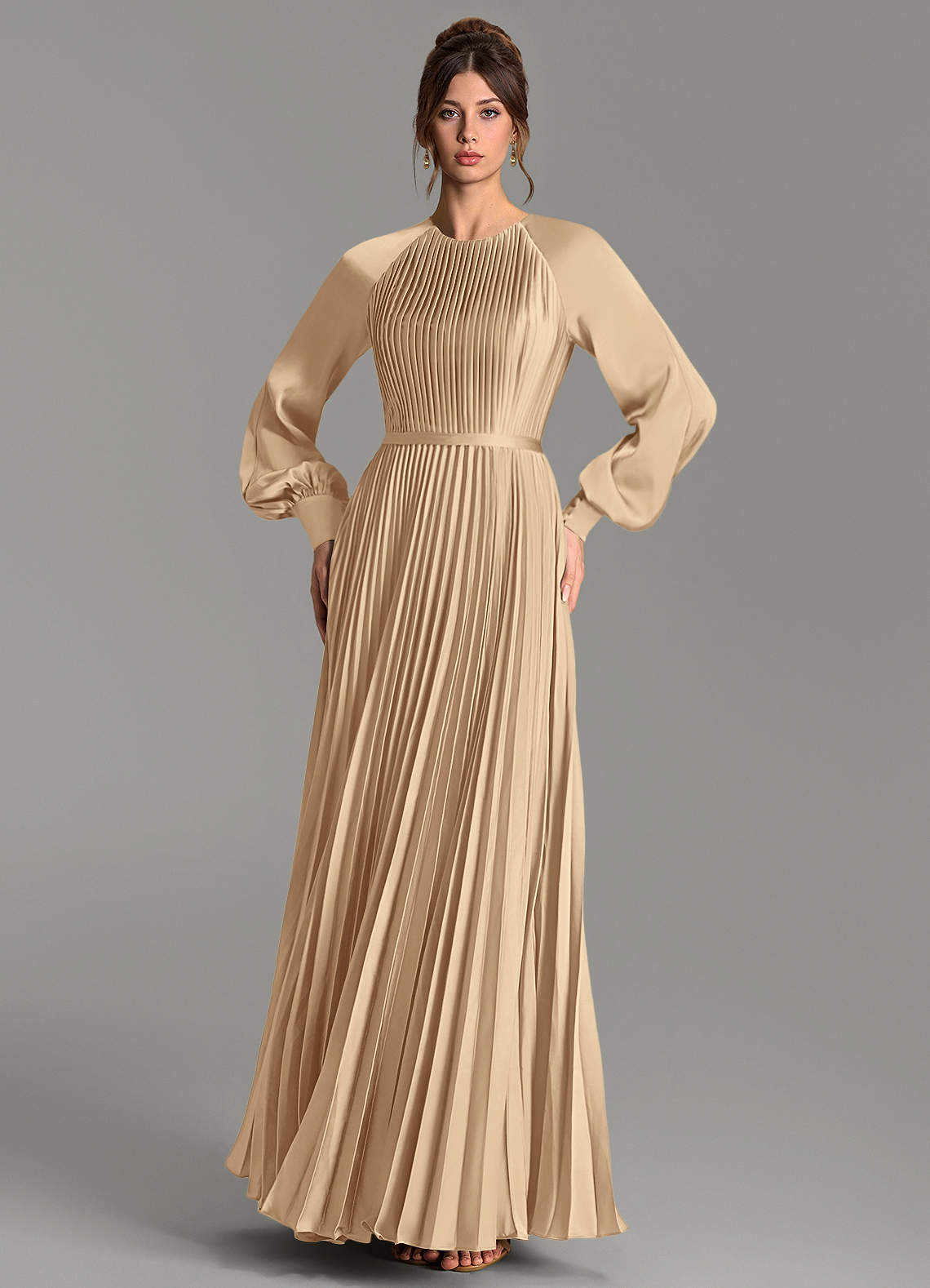 Grayson A-Line Scoop-Neck Stretch Satin Bridesmaid Dress in Champagne