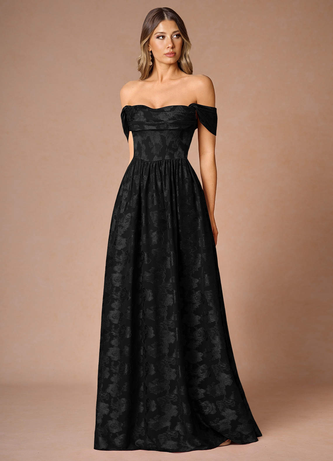 Hazel A-Line Cowl-Neck Fil Coupé Wedding Guest Dress in Black