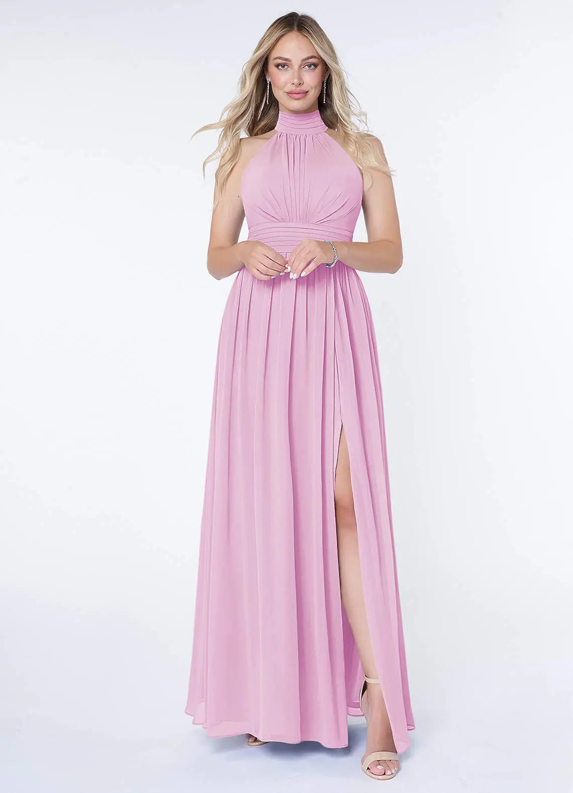 Iman A-Line Halter Chiffon Bridesmaid Dress in candy pink