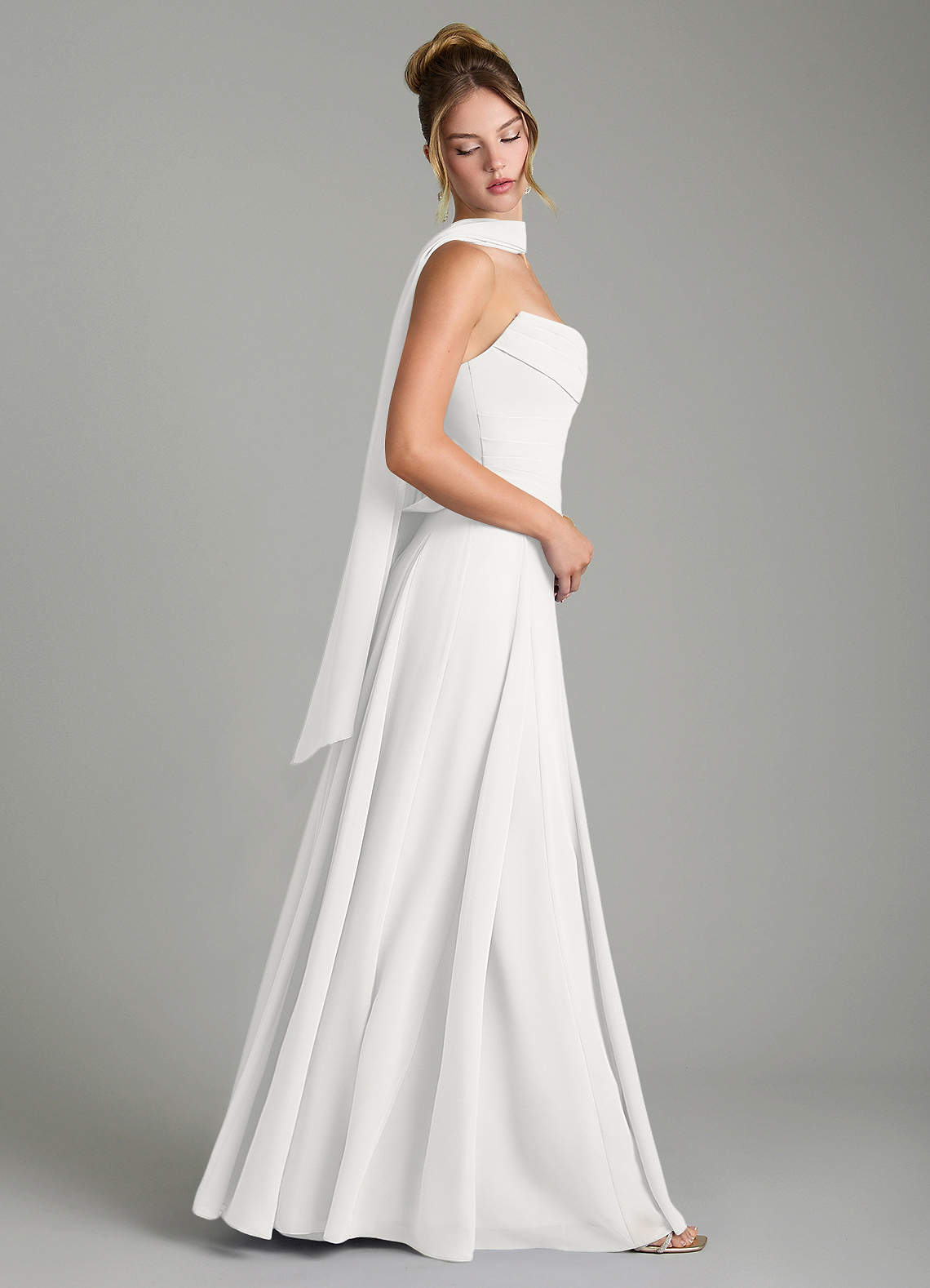 Gabriela A-Line Cowl-Neck Chiffon Bridesmaid Dress in white
