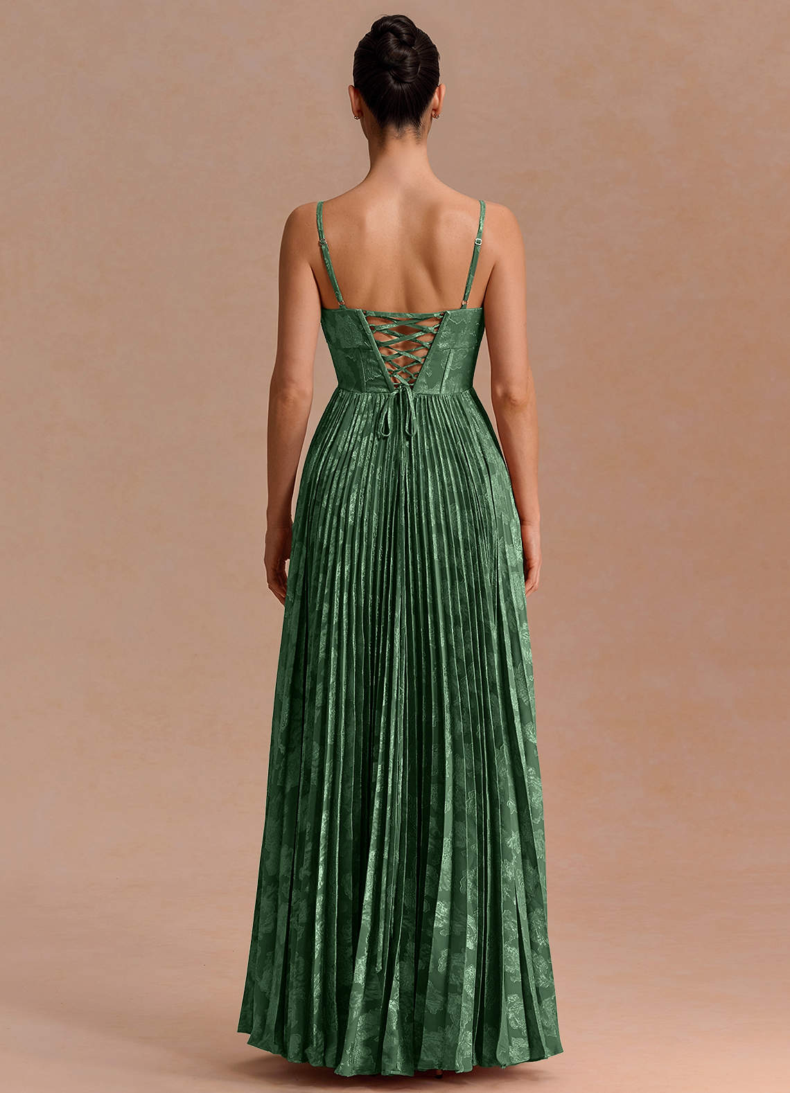 Delfina A-Line Twisted-Bust Fil Coupé Evening Dress in Eucalyptus