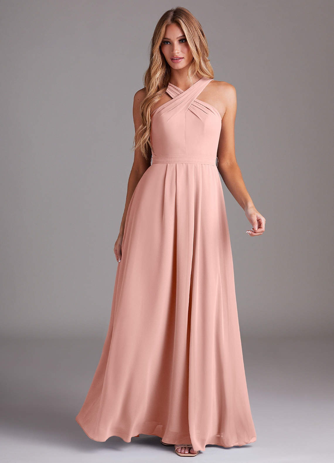 Dixie A-Line Halter Chiffon Bridesmaid Dress in Rosette