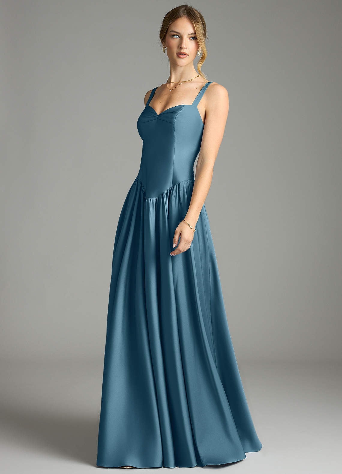 Evadina A-Line Sweetheart Stretch Satin Bridesmaid Dress in Bermuda