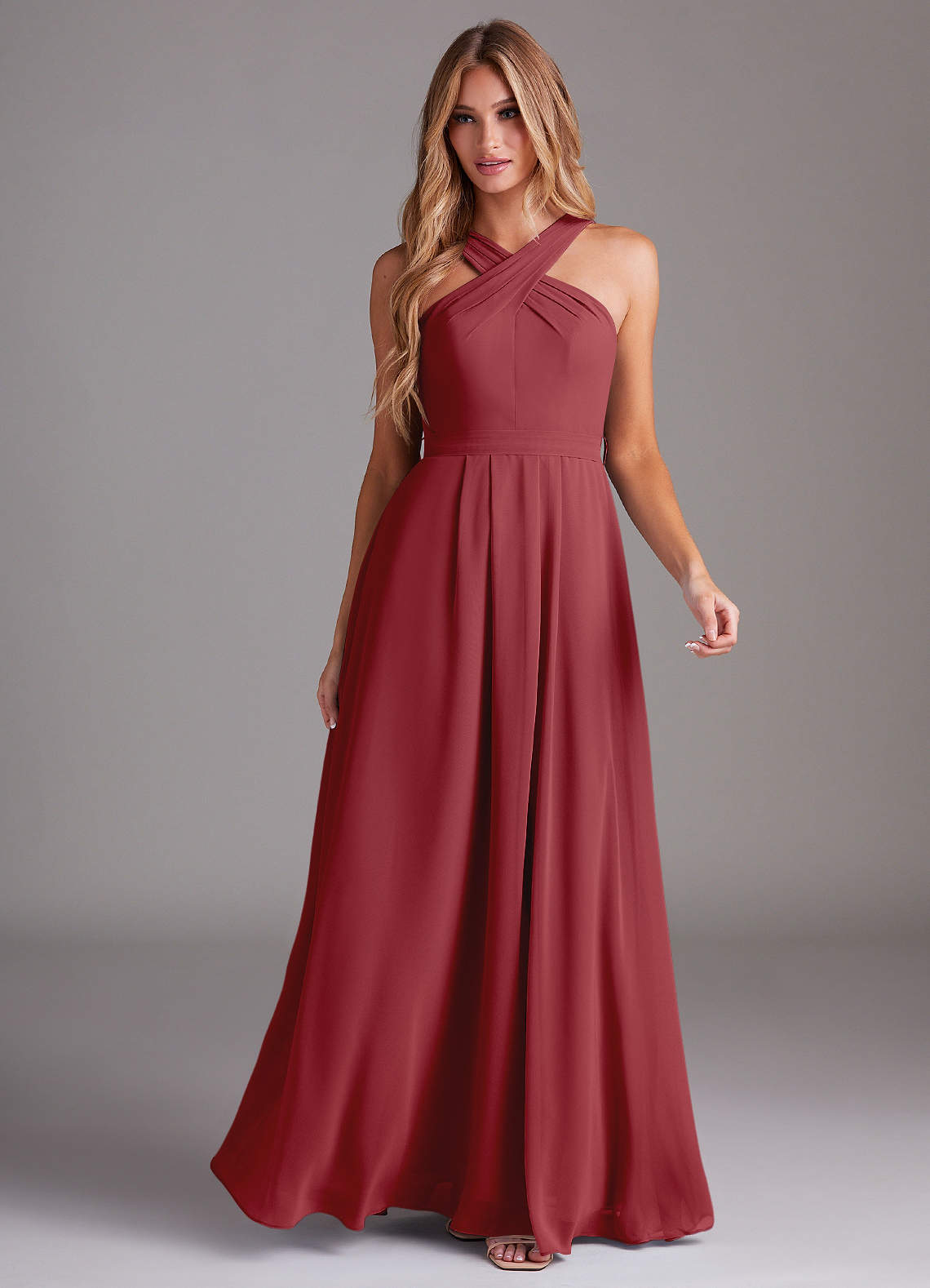 Dixie A-Line Halter Chiffon Bridesmaid Dress in Pomegranate