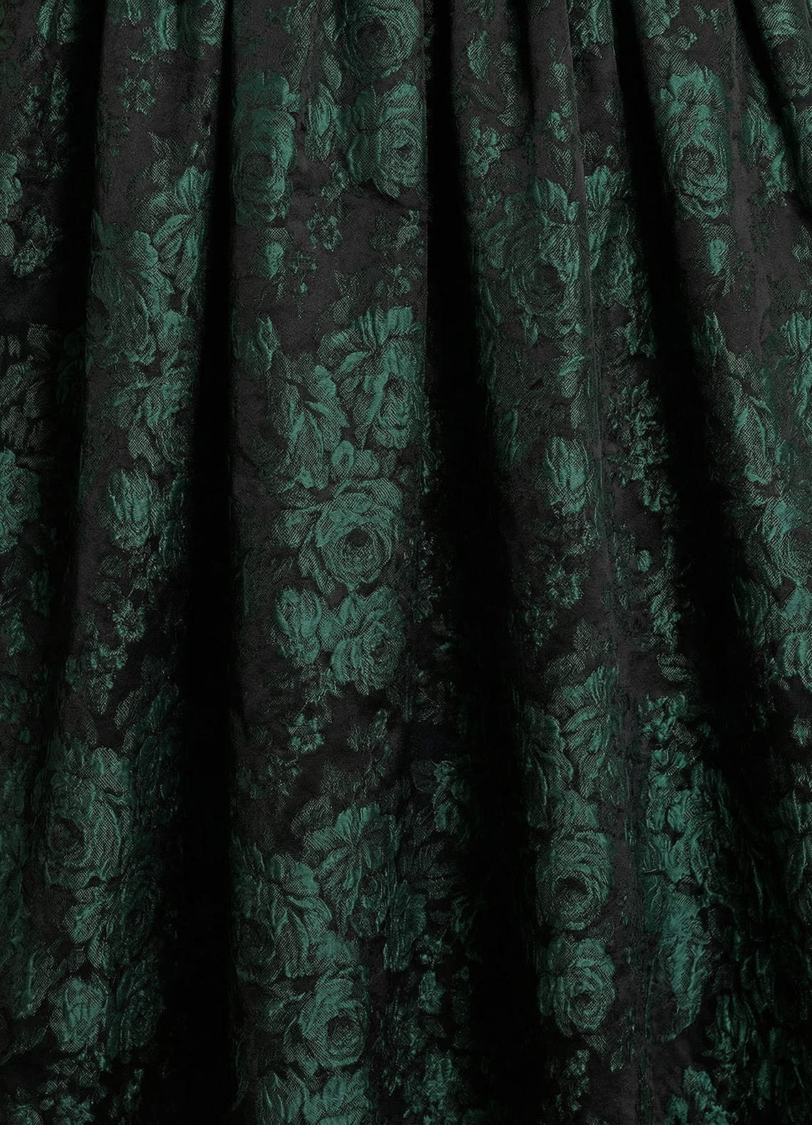 Runa Ball Gown Pleated Jacquard Taffeta Evening Dress in Emerald Black