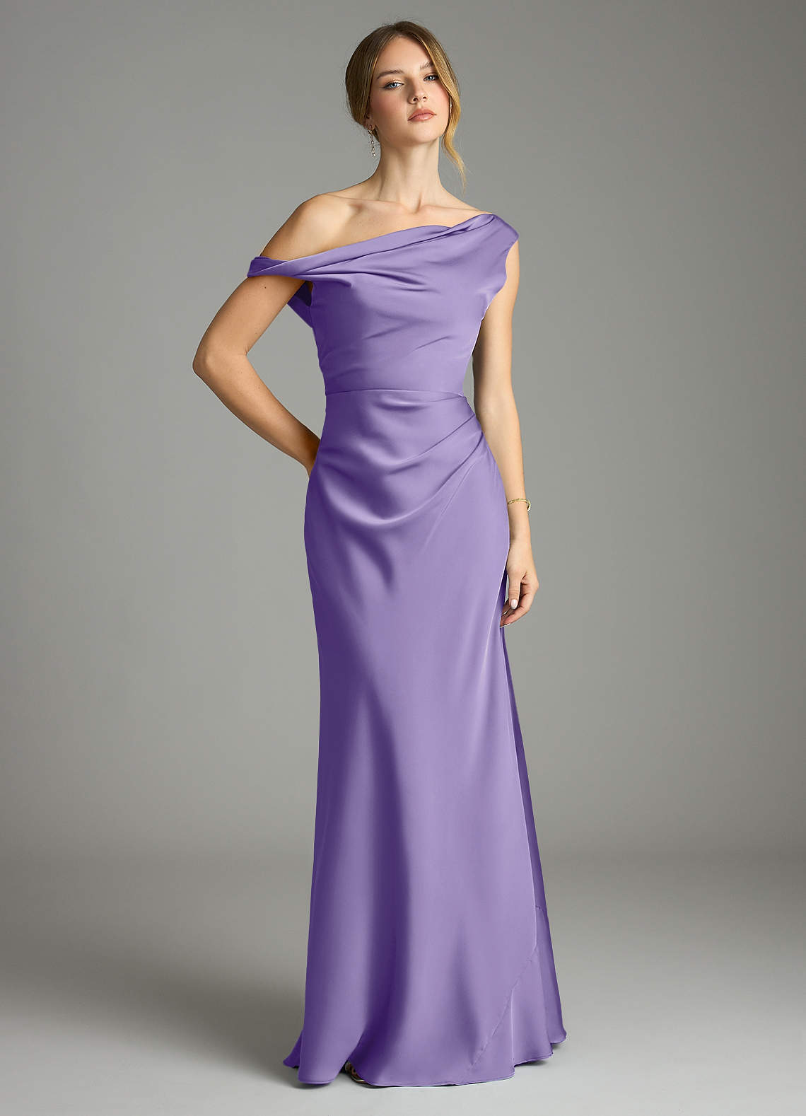Emerson Mermaid One-Shoulder Stretch Satin Bridesmaid Dress in Tahiti