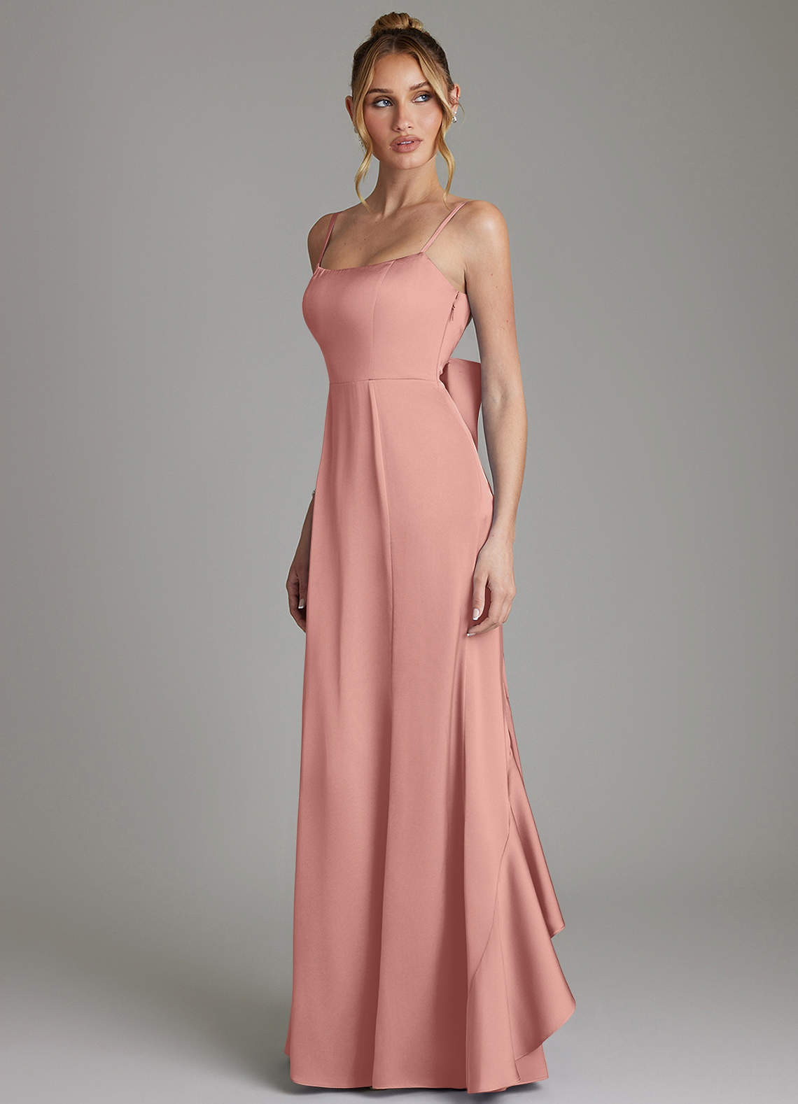 Zherra Mermaid Scoop-Neck Stretch Satin Bridesmaid Dress in Rosette