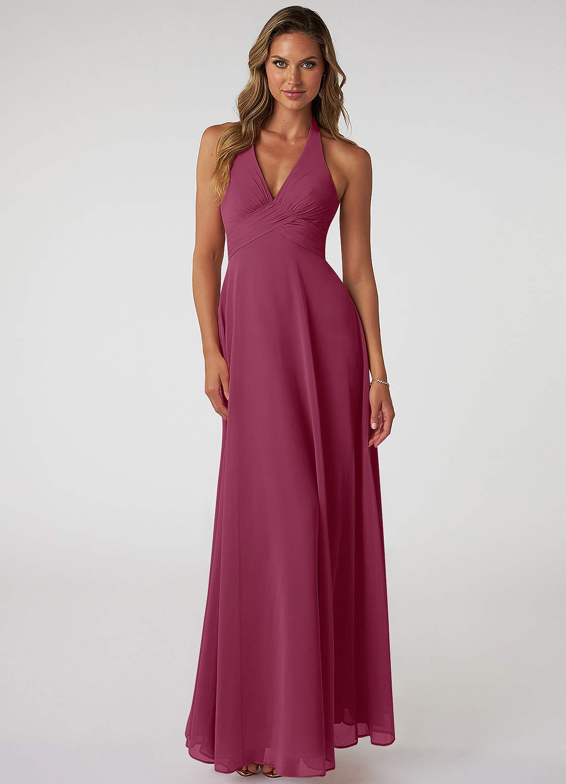 Tessie A-Line V-Neck Chiffon Bridesmaid Dress in Mulberry