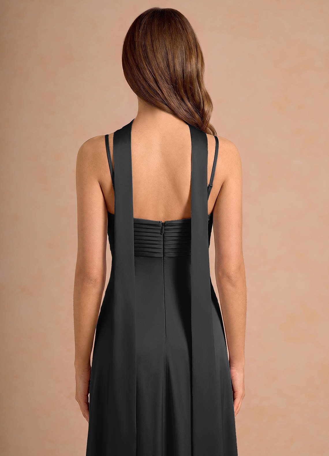 Seraphina A-Line Scarf Stretch Satin Evening Dress in black