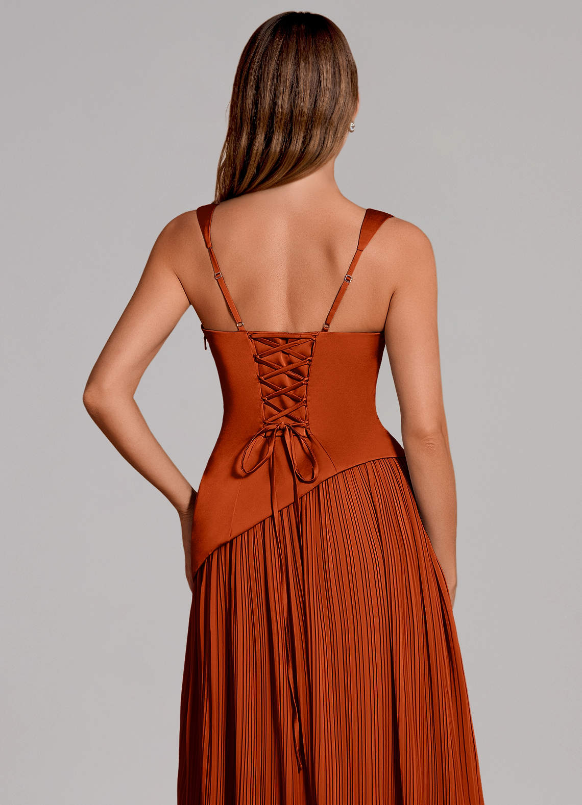 Stephanie A-Line Square-Neck Stretch Satin and Chiffon Bridesmaid Dress in Paprika