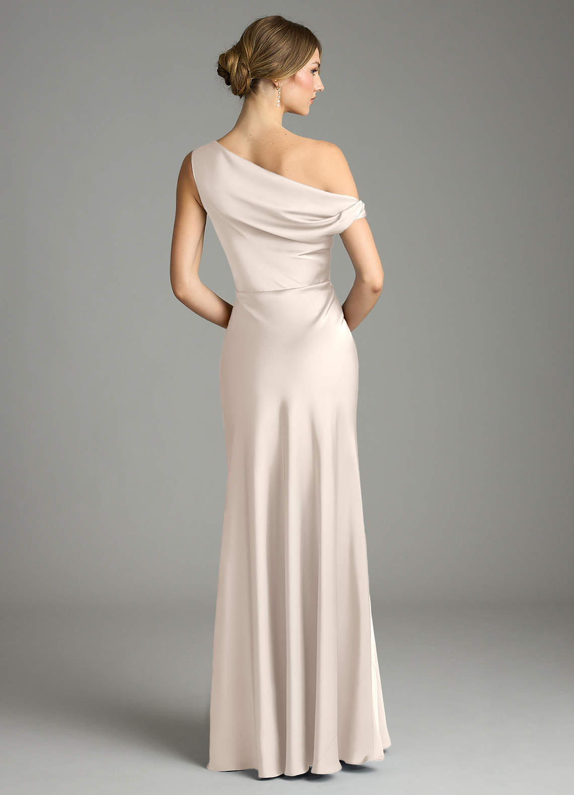 Emerson Mermaid One-Shoulder Stretch Satin Bridesmaid Dress in White Alabaster