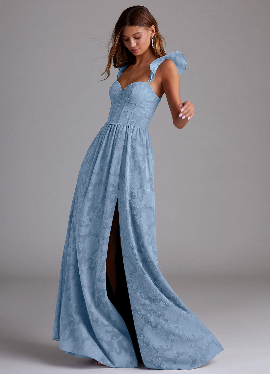 Denisse A-Line Sweetheart Floral Burnout Bridesmaid Dress in Powder Blue