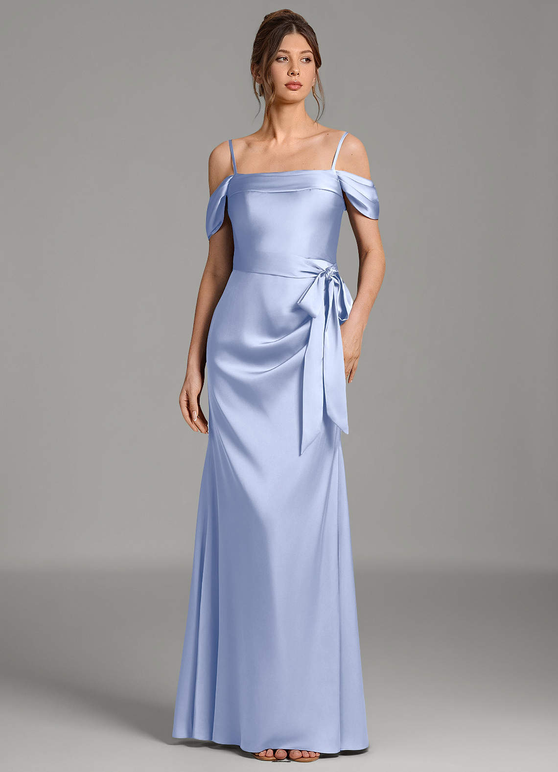Wyatt Mermaid Off-the-Shoulder Stretch Satin Bridesmaid Dress in Ice