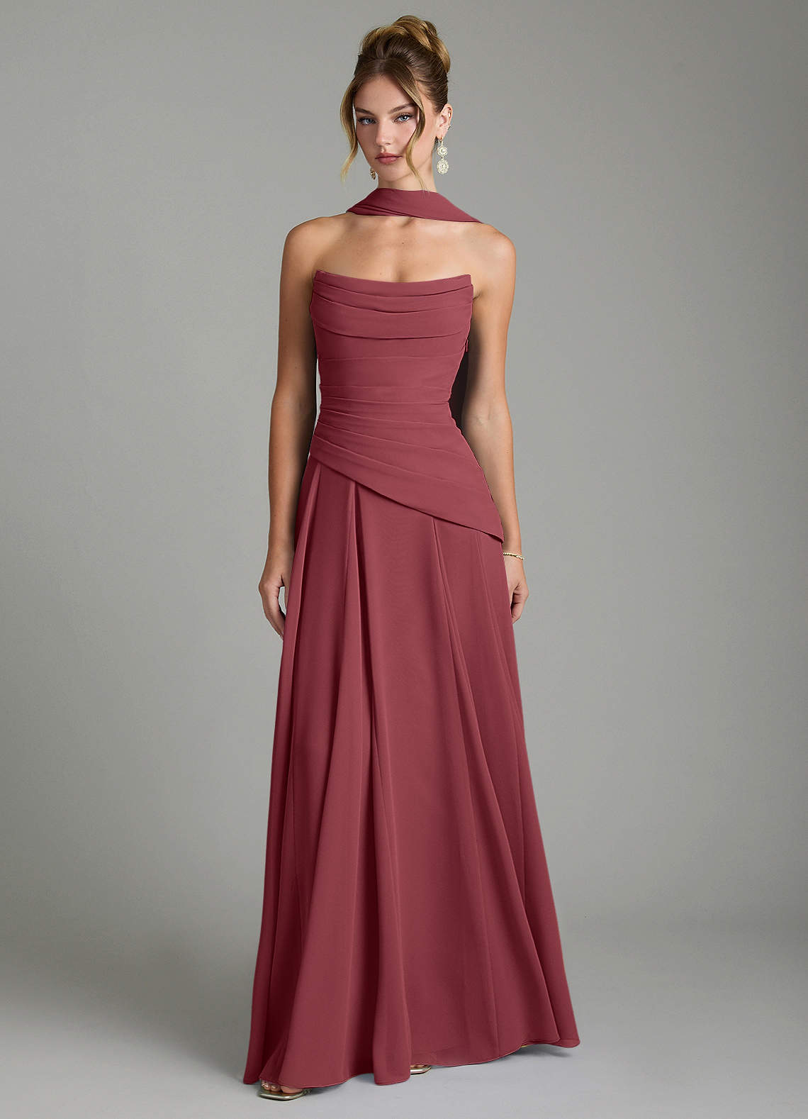 Gabriela A-Line Cowl-Neck Chiffon Bridesmaid Dress in Merlot
