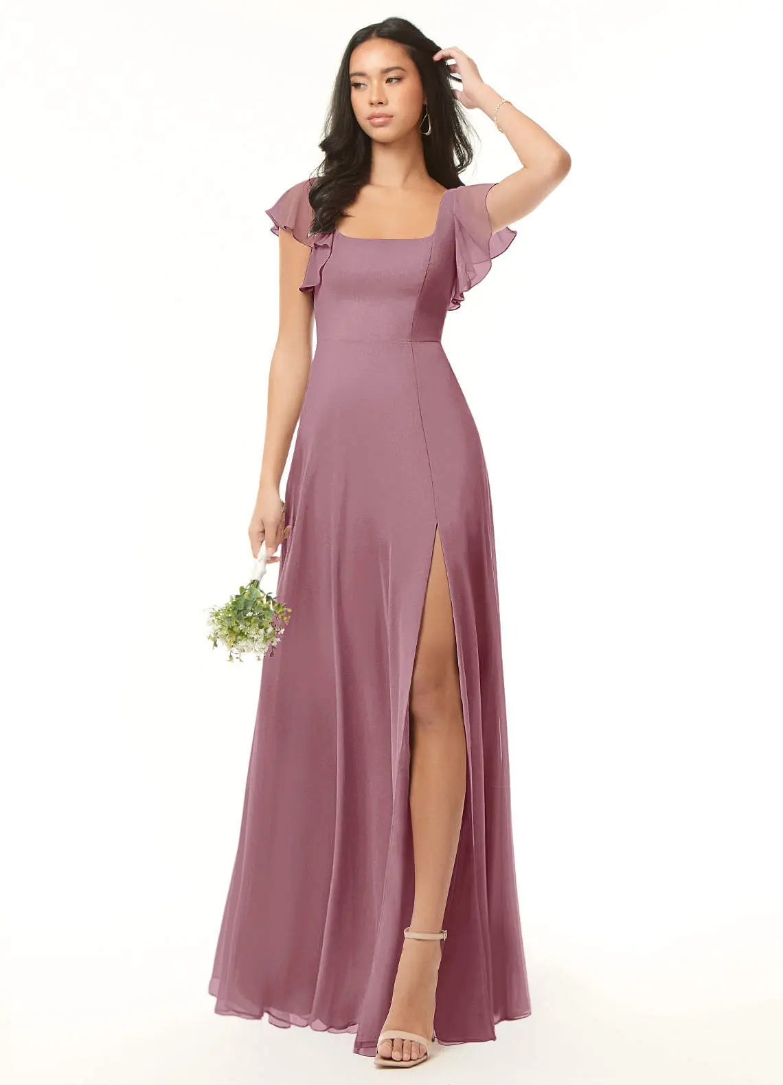 Bondi A-Line Square-Neck Chiffon Bridesmaid Dress in Vintage Mauve