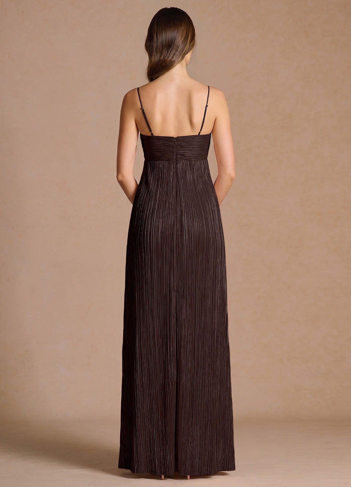 Emmeline A-Line V-Neck Floral Burnout Evening Dress in Chocolate