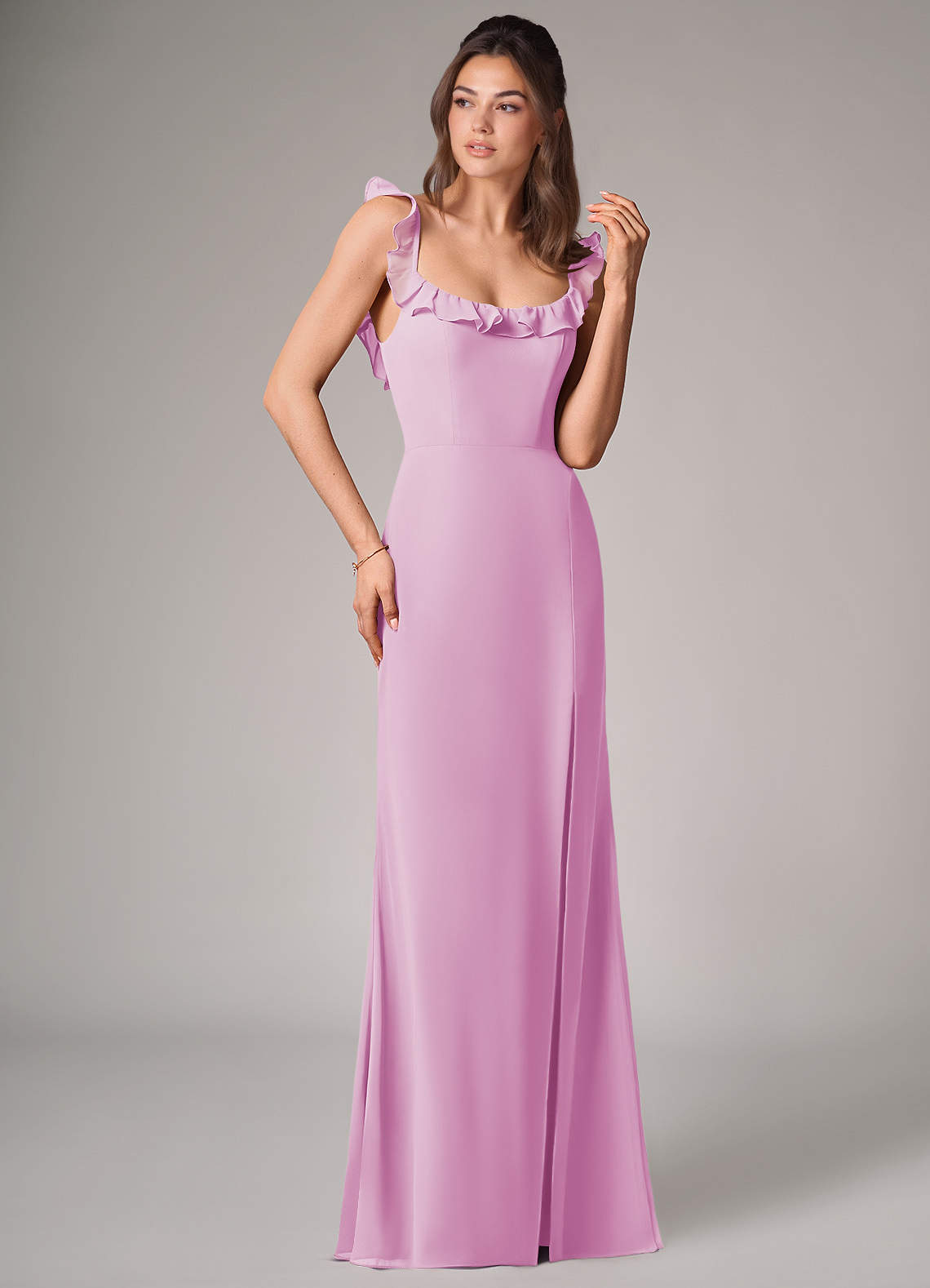 Callie Mermaid Scoop-Neck Chiffon Bridesmaid Dress in candy pink