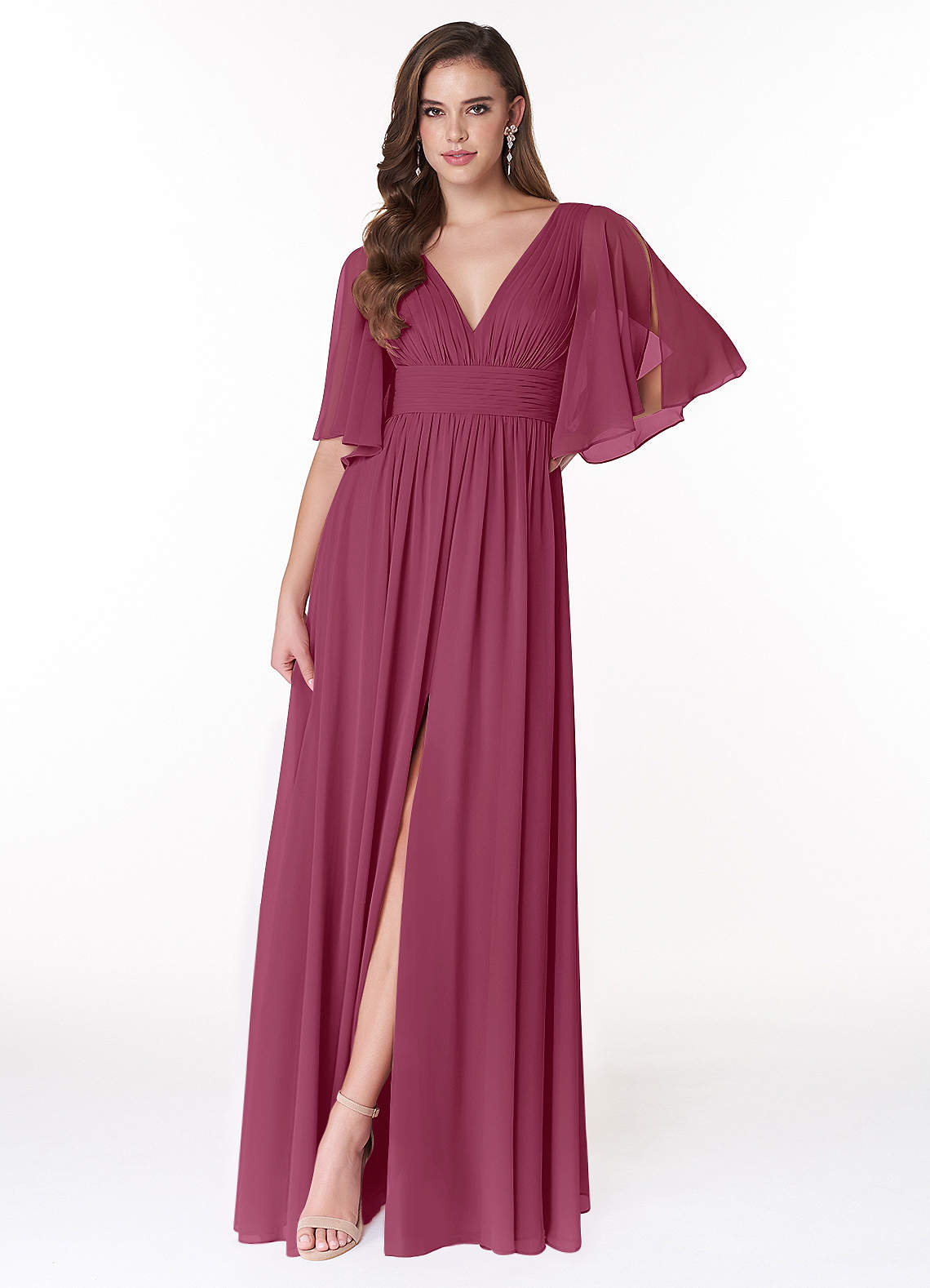 Temeka A-Line V-Neck Chiffon Bridesmaid Dress in Mulberry