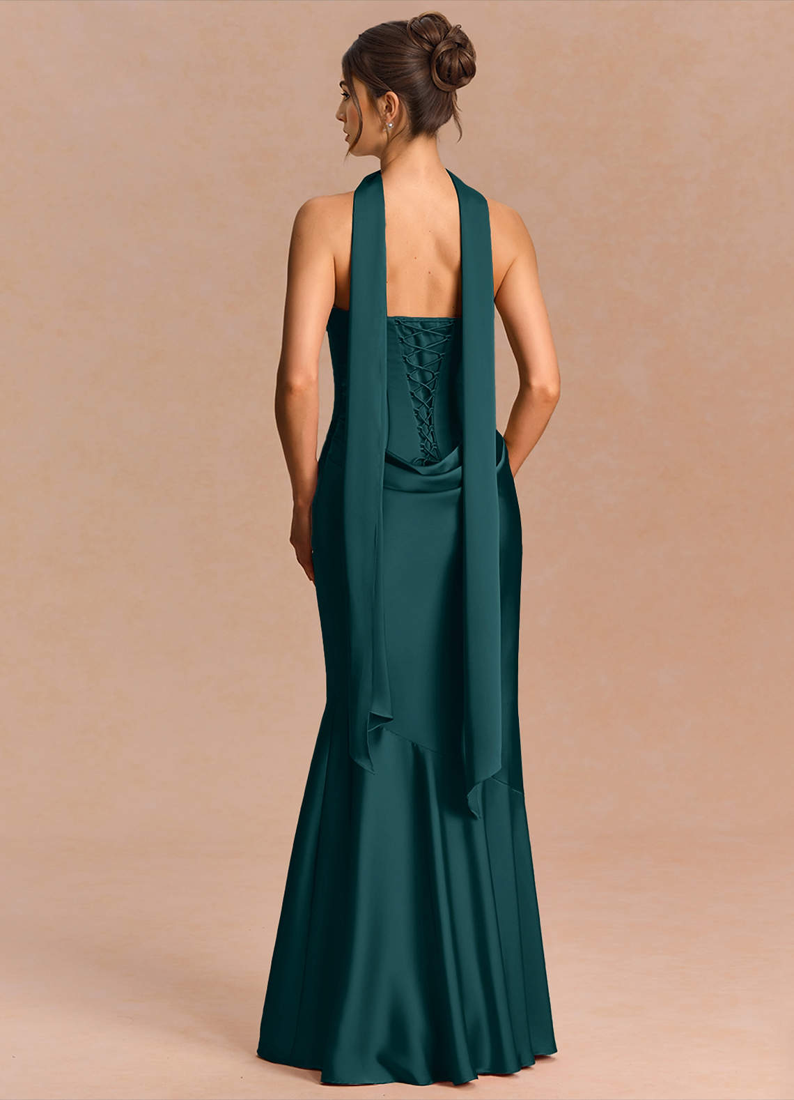 Euphemia Mermaid Strapless Stretch Satin Evening Dress in Forest Green