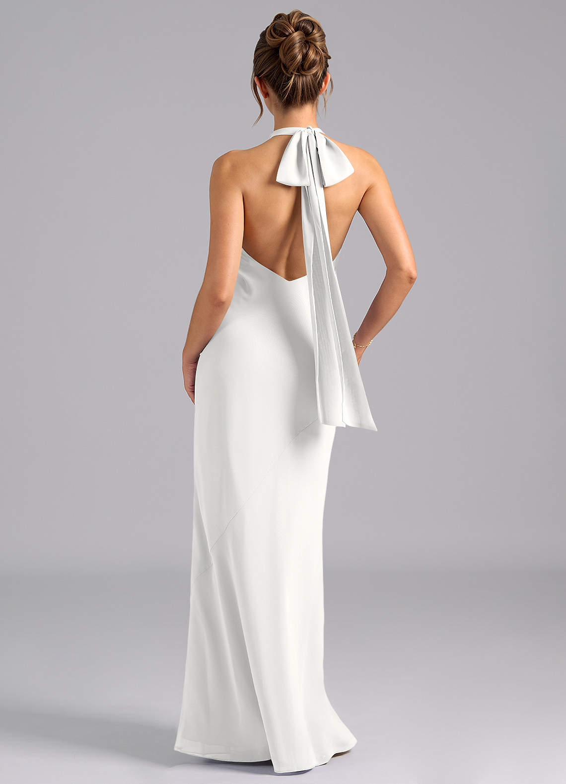 Velli Mermaid Halter Chiffon Bridesmaid Dress in white