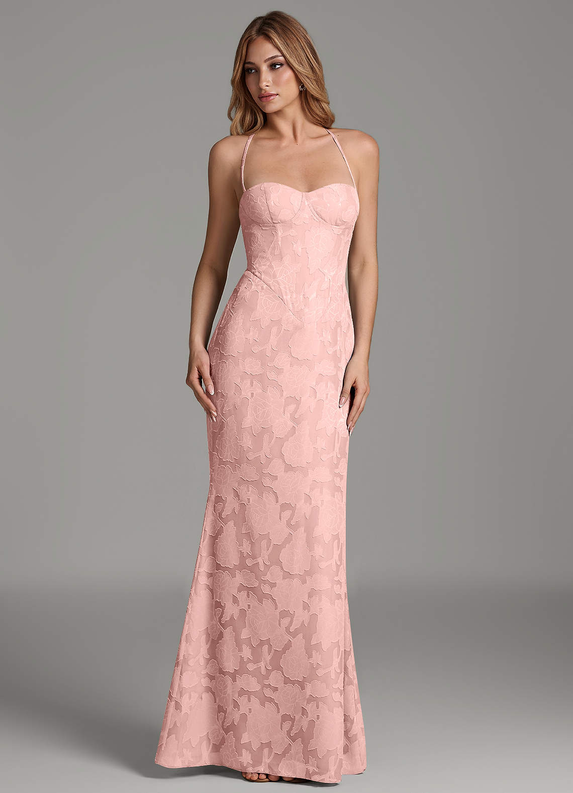 Dara Mermaid Sweetheart Floral Burnout Bridesmaid Dress in Powder Pink