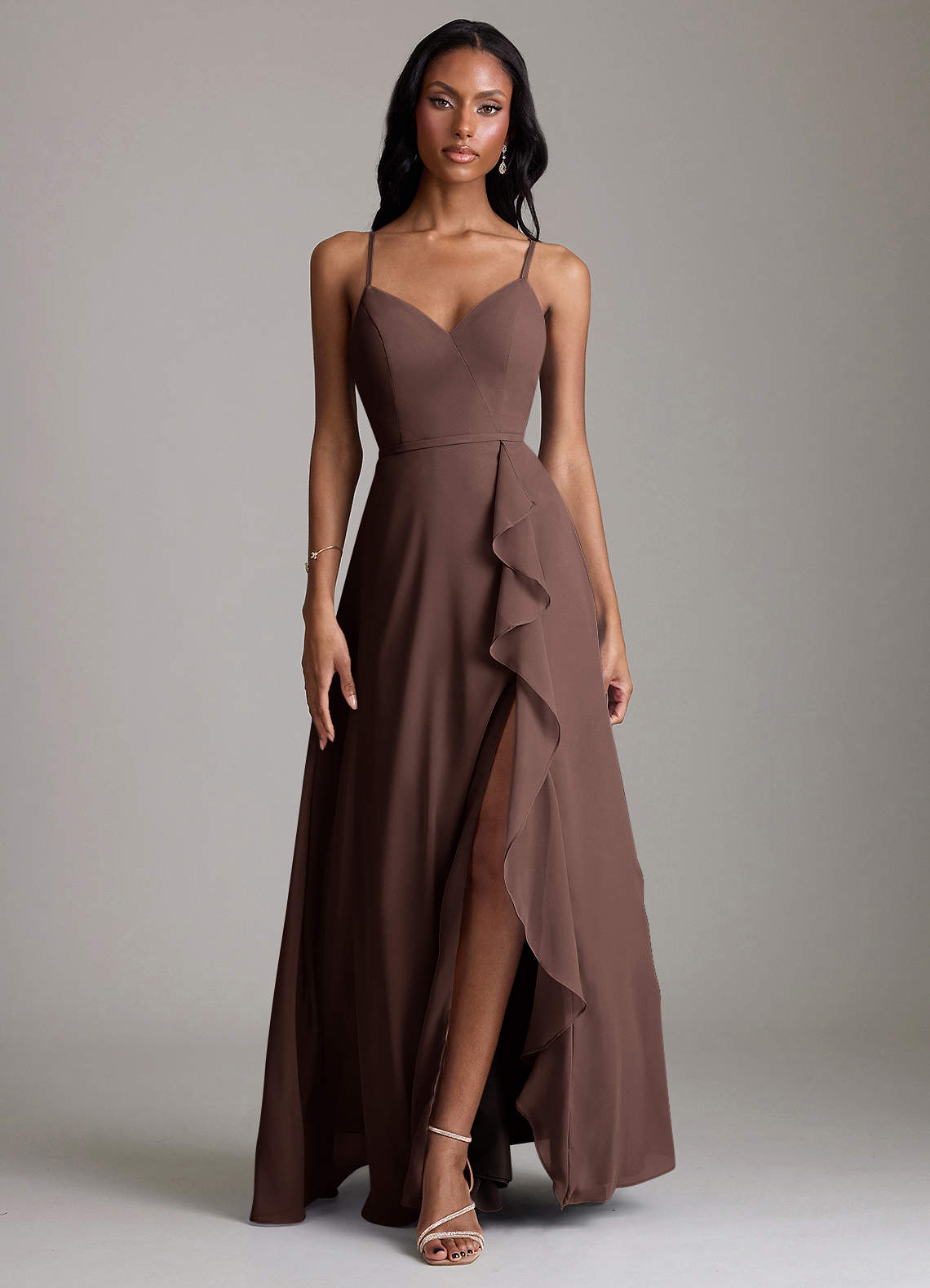 Naeem A-Line V-Neck Chiffon Bridesmaid Dress in Ganache