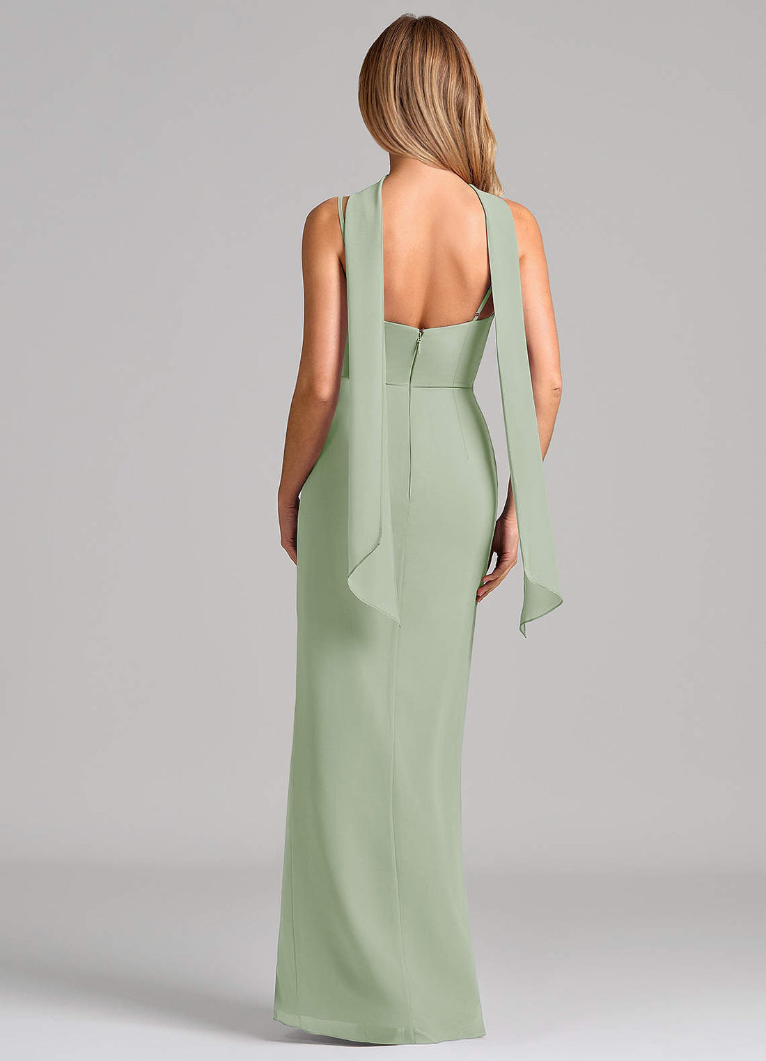 Calandra Sheath Scoop-Neck Chiffon Bridesmaid Dress in Dusty Sage
