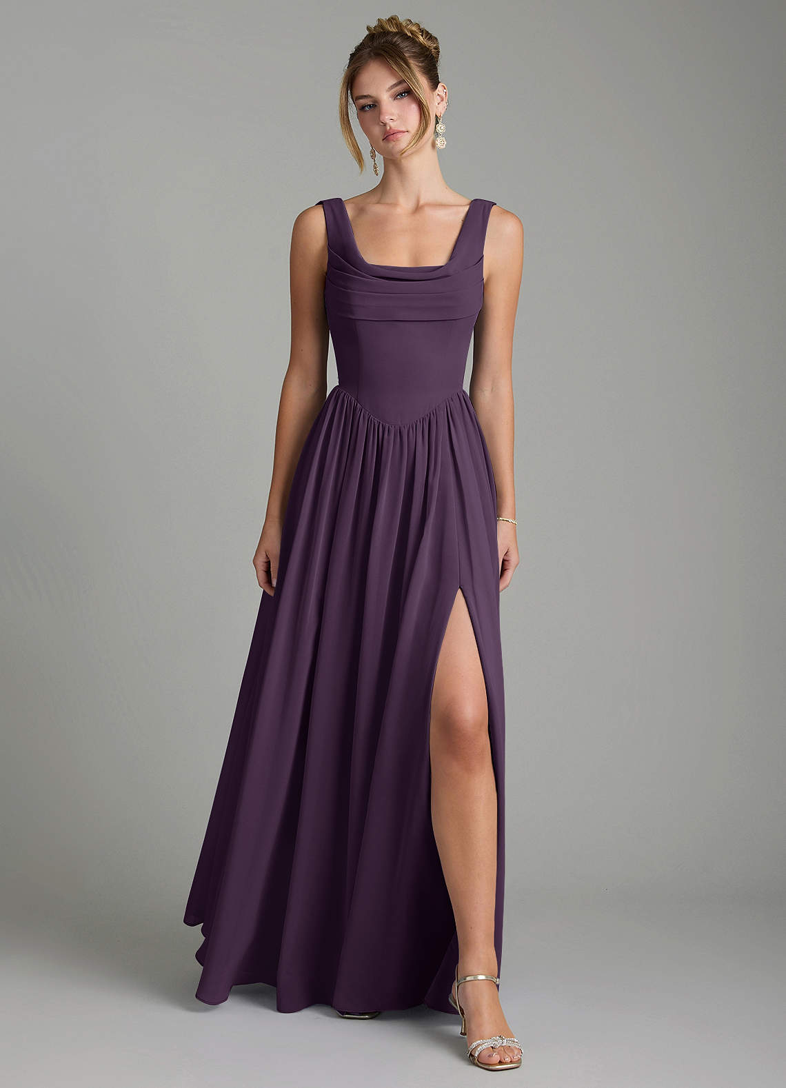 Novi A-Line Square-Neck Chiffon Bridesmaid Dress in Plum