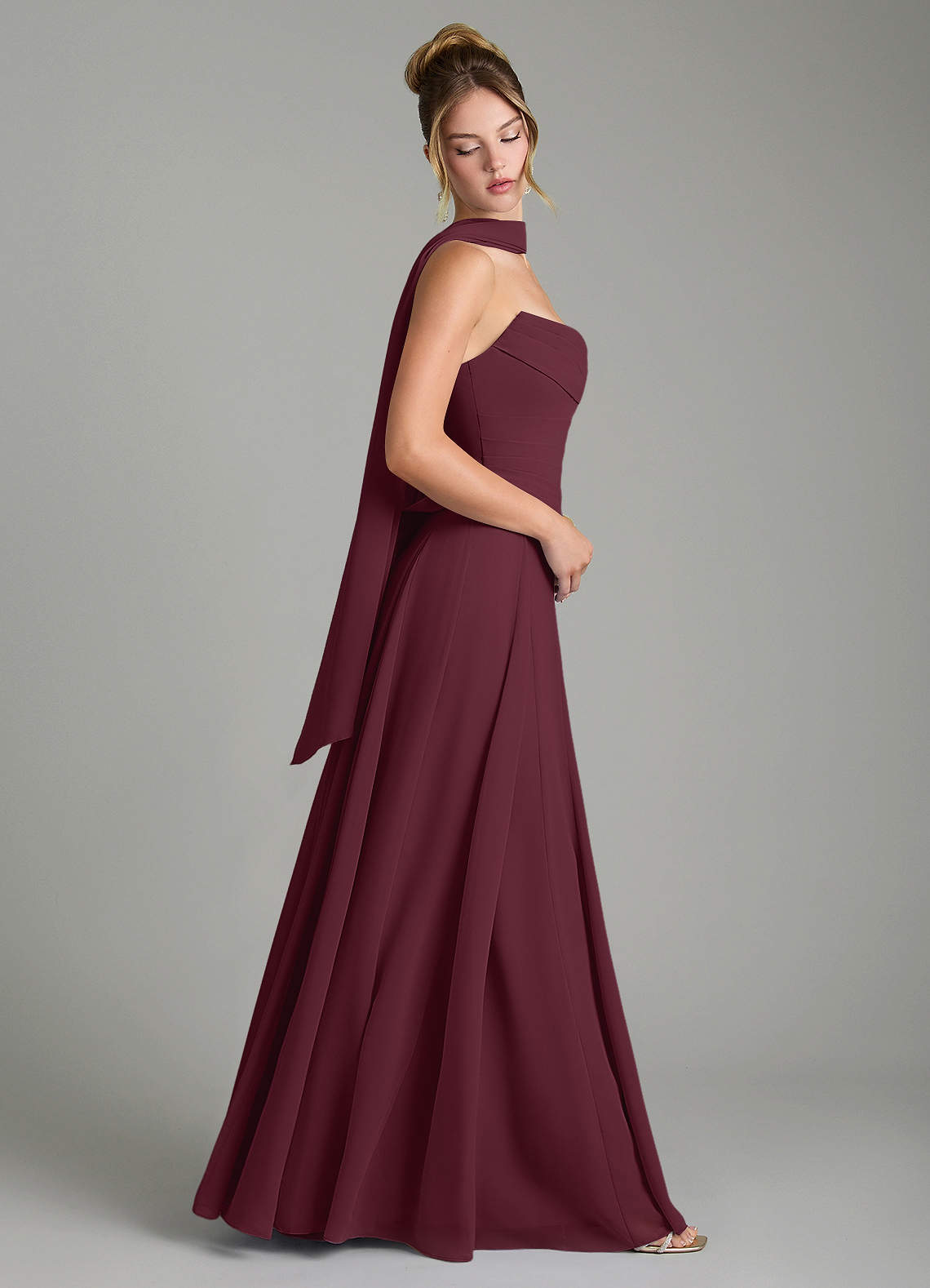 Gabriela A-Line Cowl-Neck Chiffon Bridesmaid Dress in Cabernet