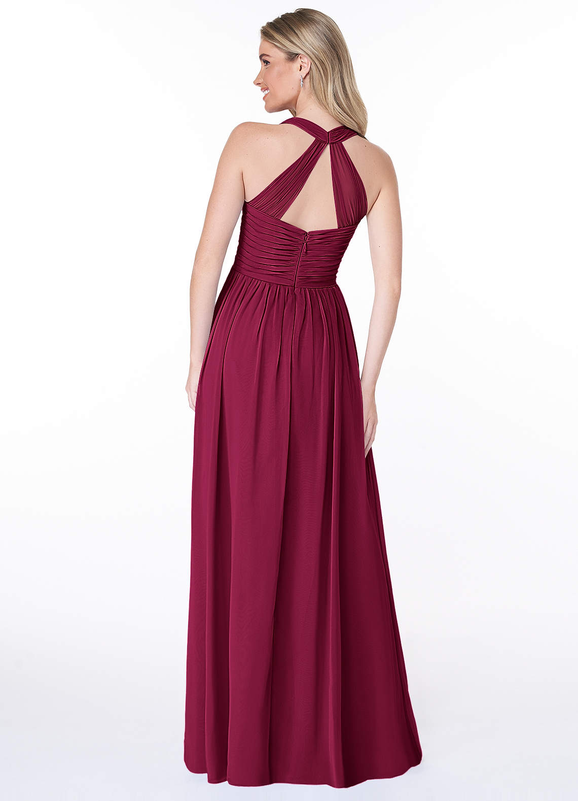 Jaclyn A-Line Halter Chiffon Bridesmaid Dress in Burgundy