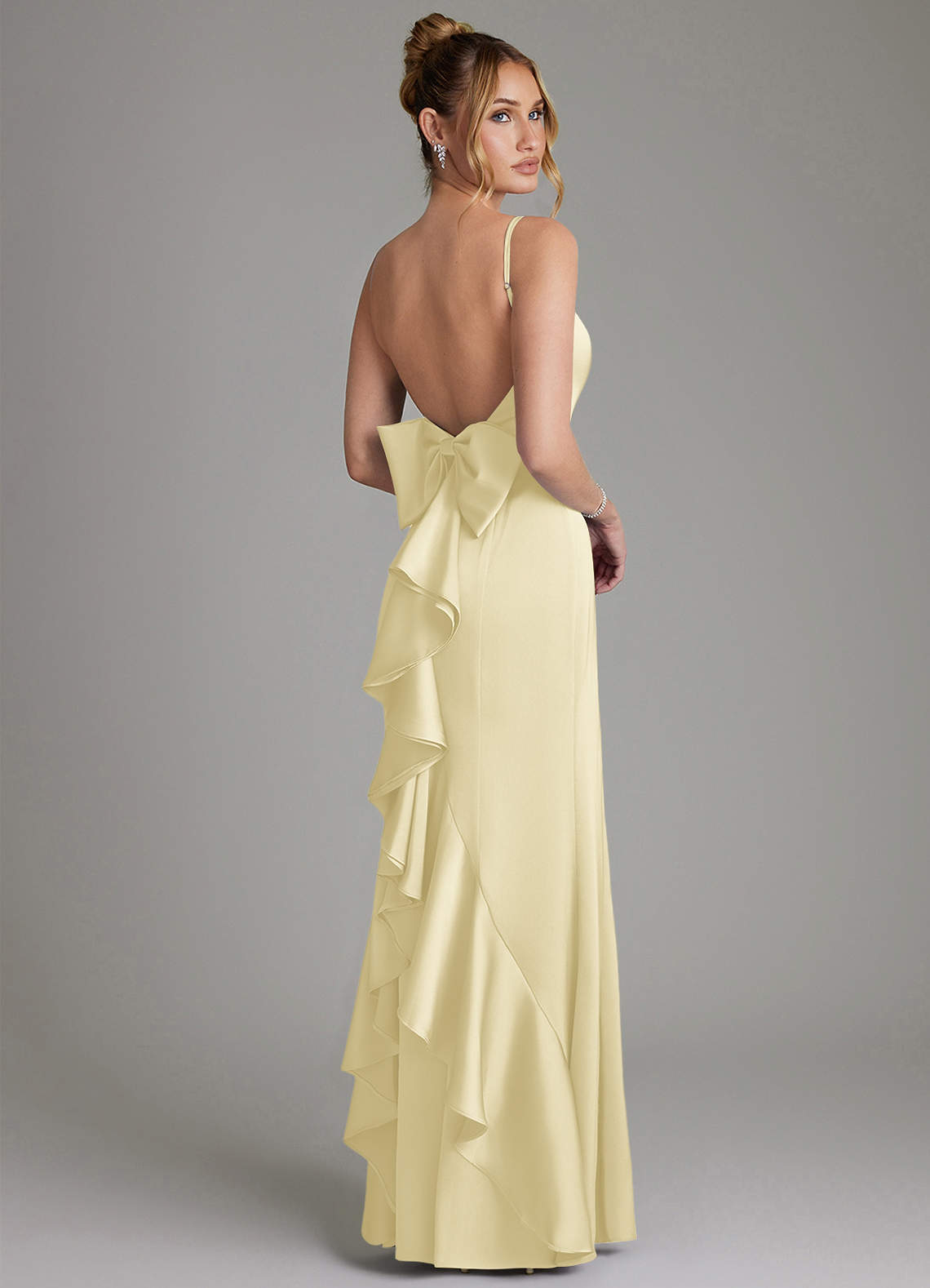 Zherra Mermaid Scoop-Neck Stretch Satin Bridesmaid Dress in Lemon Sorbet