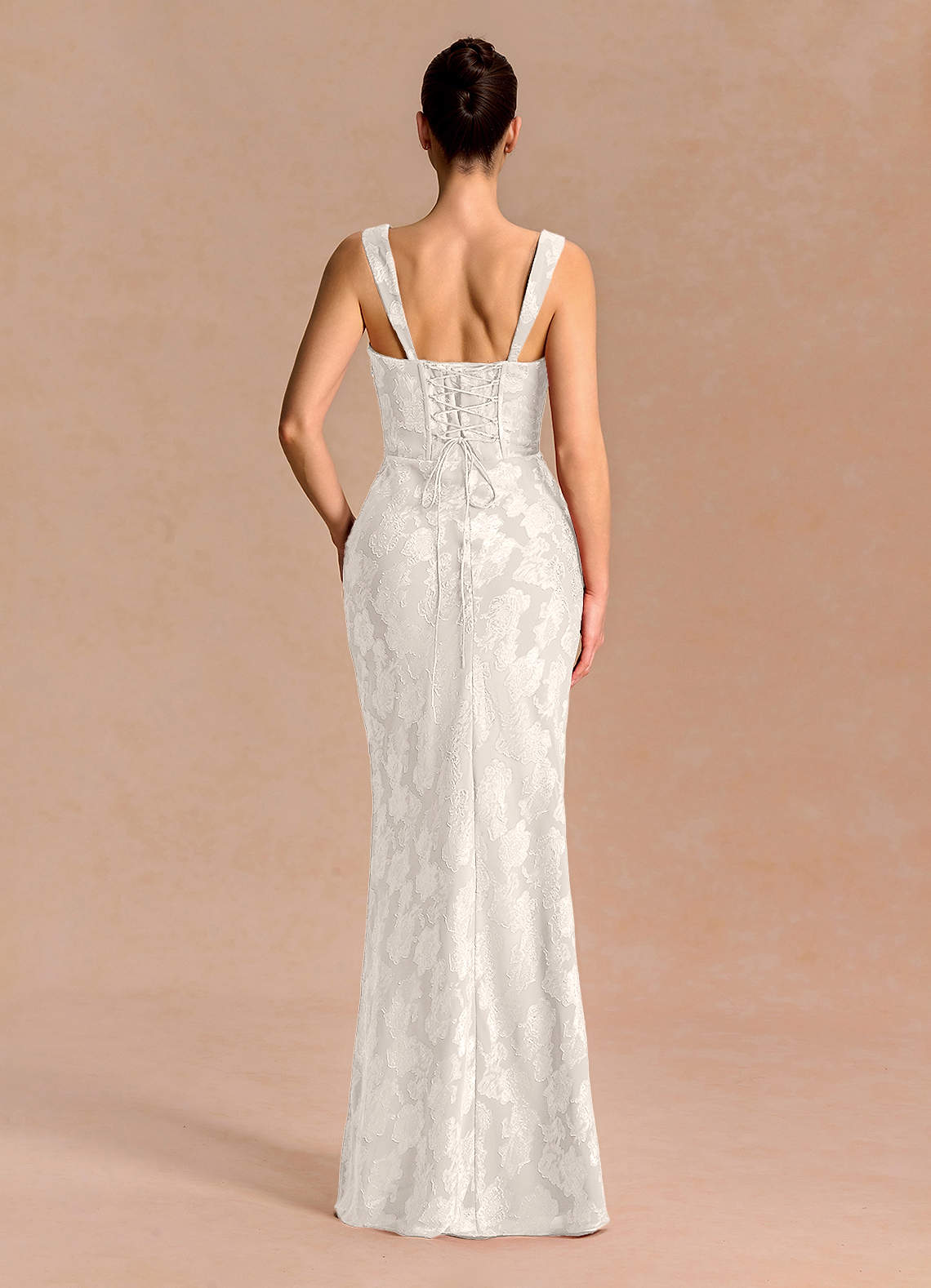 Agustina Square-Neck Pleated Fil Coupé Evening Dress in White