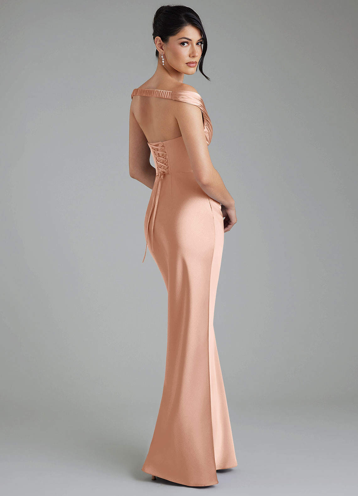 Stella Sheath V-Neck Stretch Satin Bridesmaid Dress in rose gold