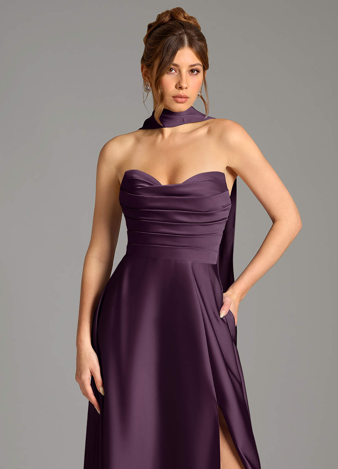 Ayla A-Line Sweetheart Stretch Satin Bridesmaid Dress in Plum
