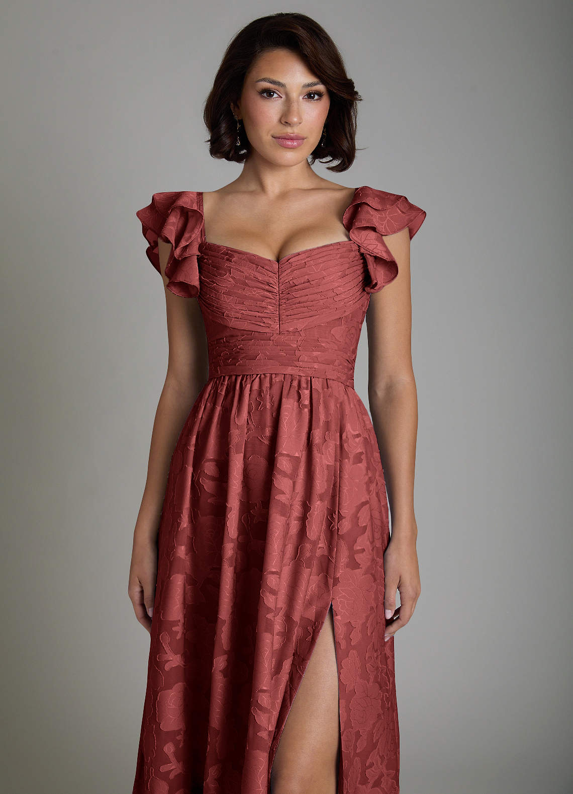 Anaya A-Line V-Neck Floral Burnout Bridesmaid Dress in Terracotta