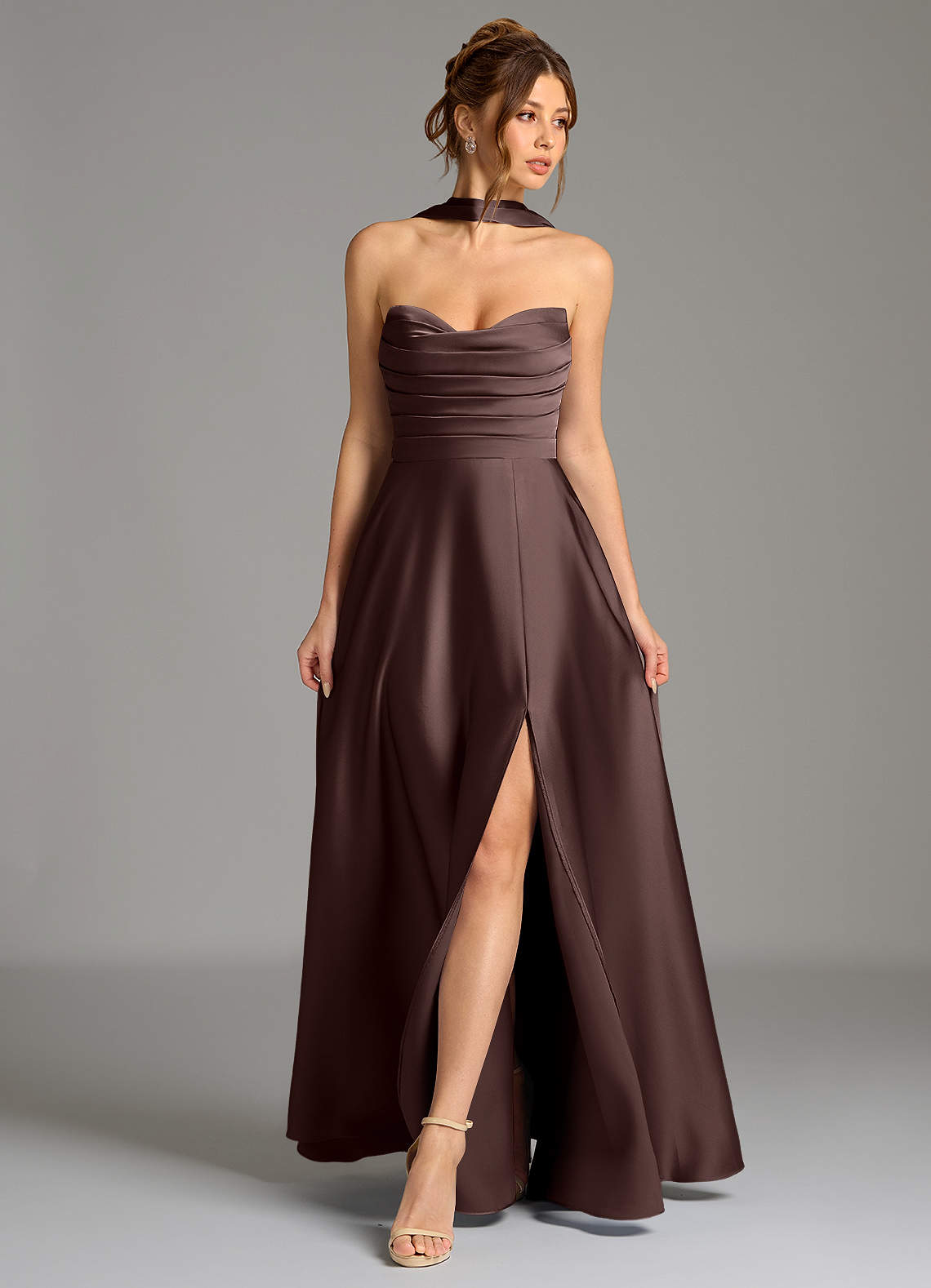 Ayla A-Line Sweetheart Stretch Satin Bridesmaid Dress in Ganache