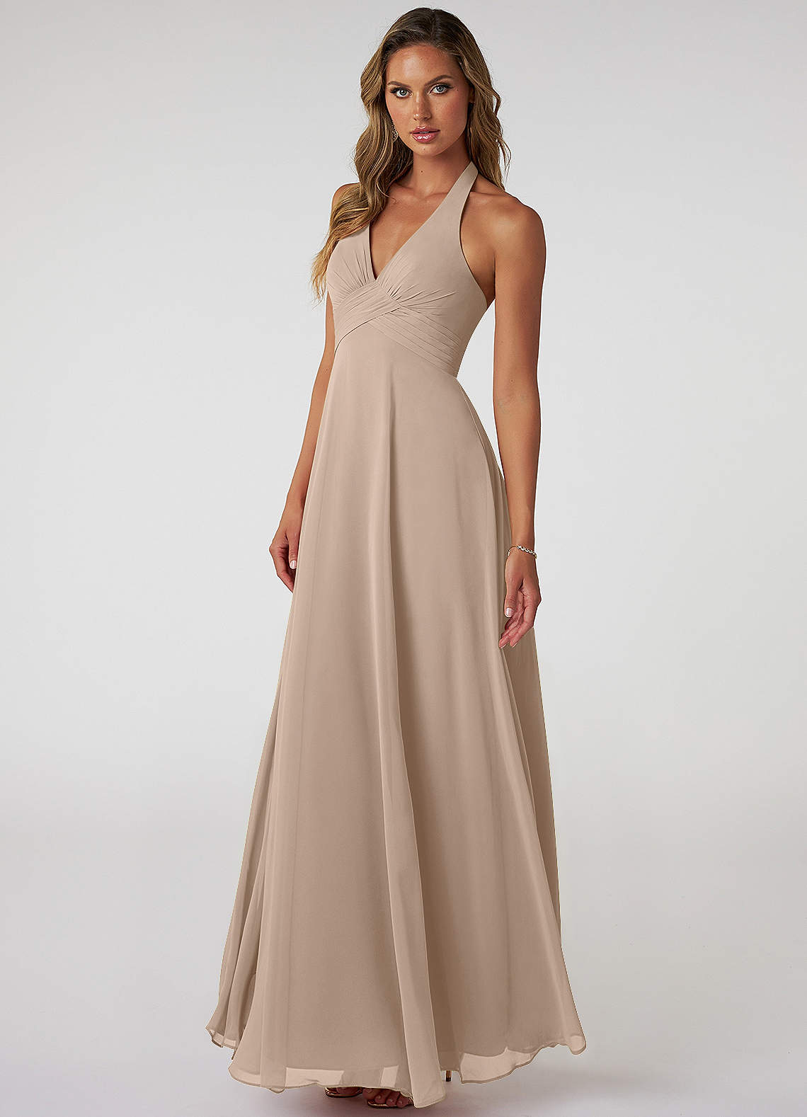 Tessie A-Line V-Neck Chiffon Bridesmaid Dress in Taupe