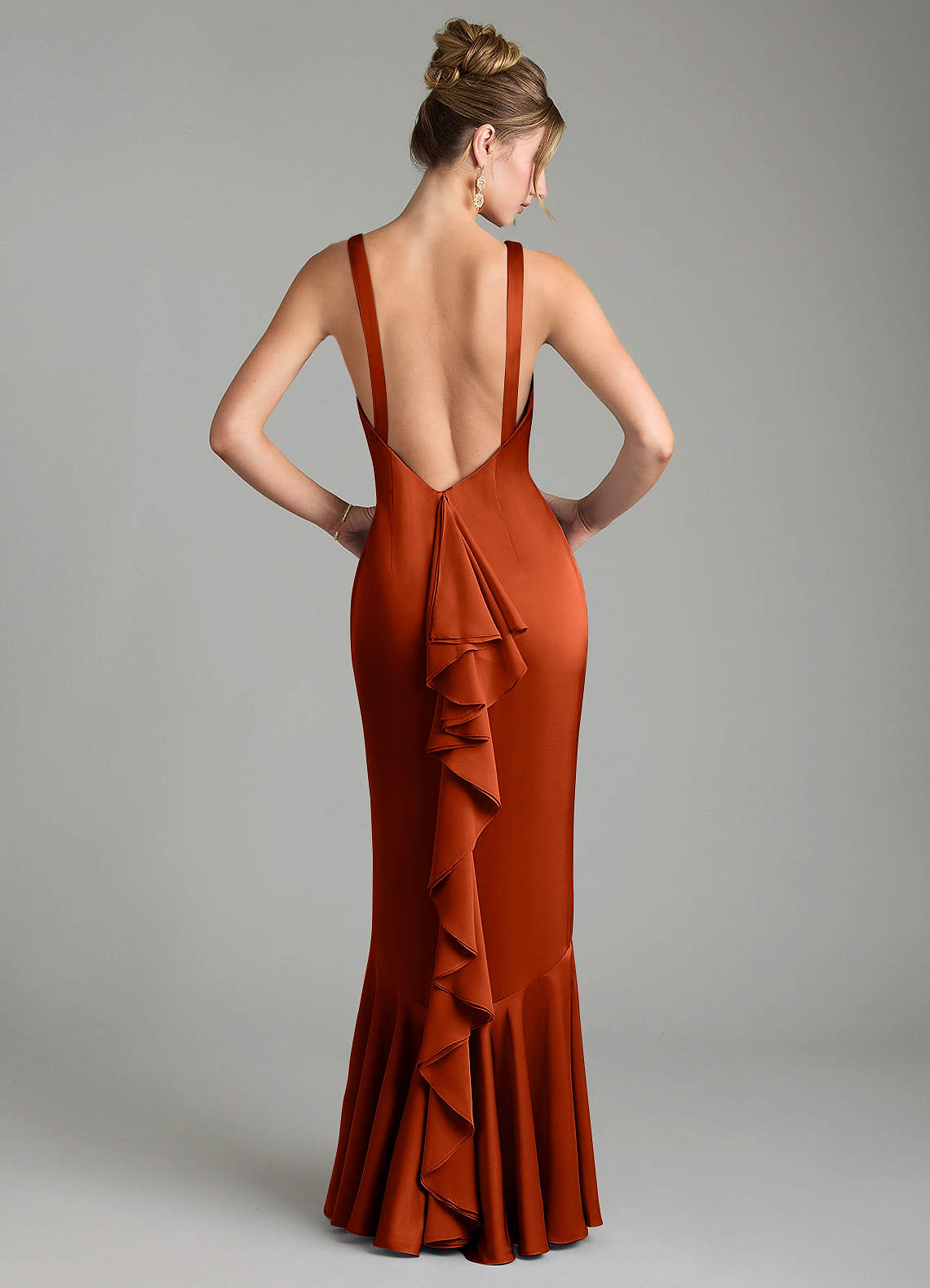 Tamera Mermaid Boat-Neck Stretch Satin and Chiffon Bridesmaid Dress in Paprika