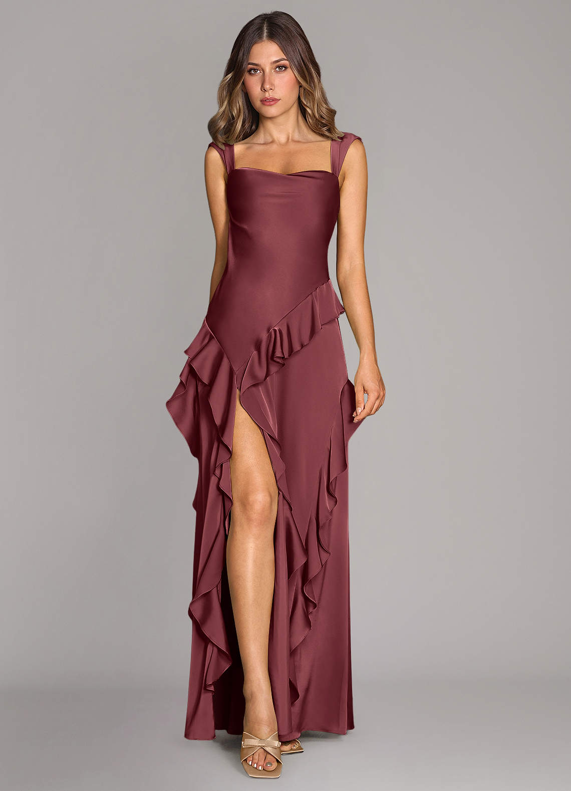 Sloane A-Line Sweetheart Stretch Satin Bridesmaid Dress in Merlot