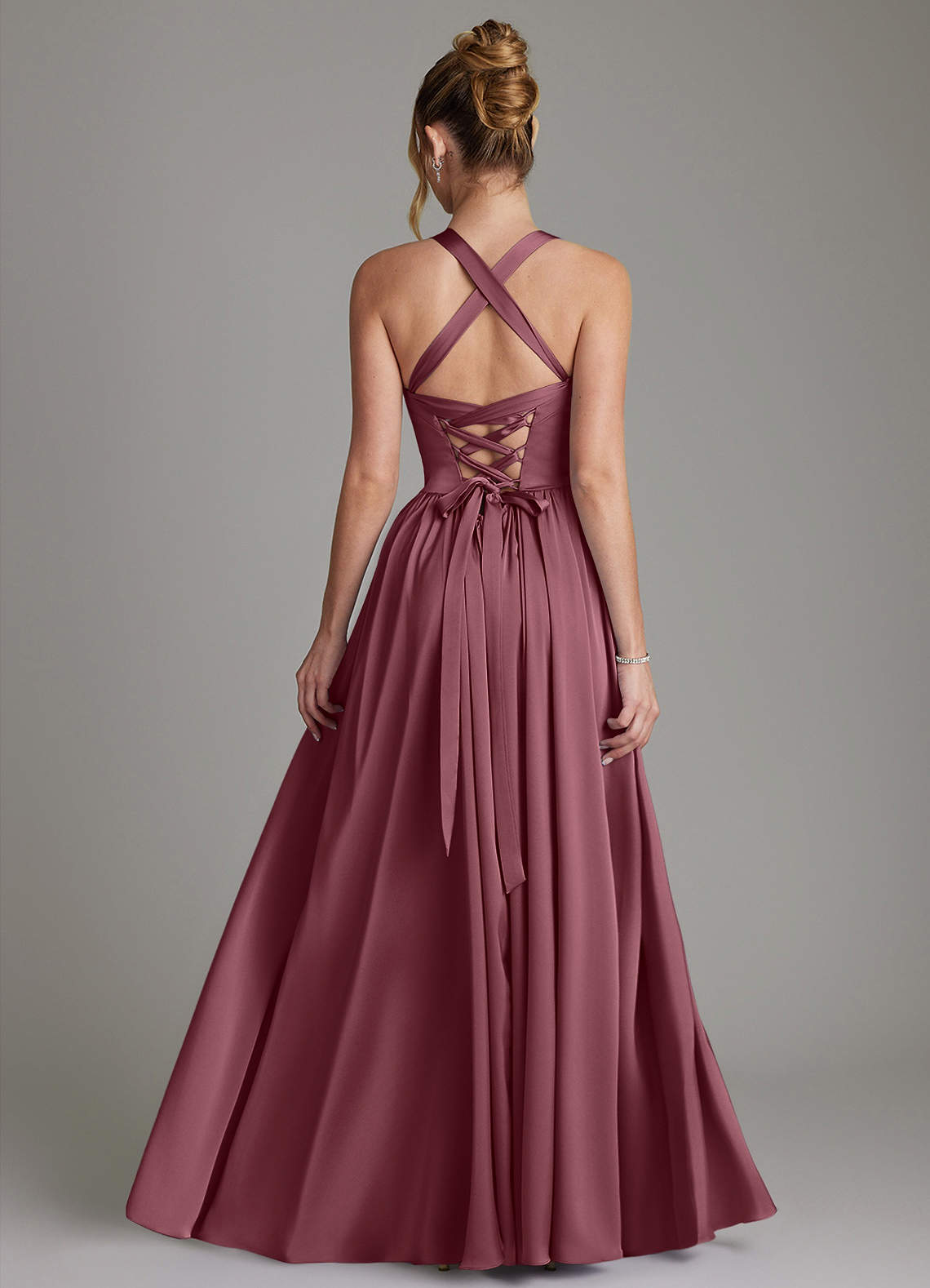 Francis A-Line V-Neck Stretch Satin Bridesmaid Dress in Desert Rose