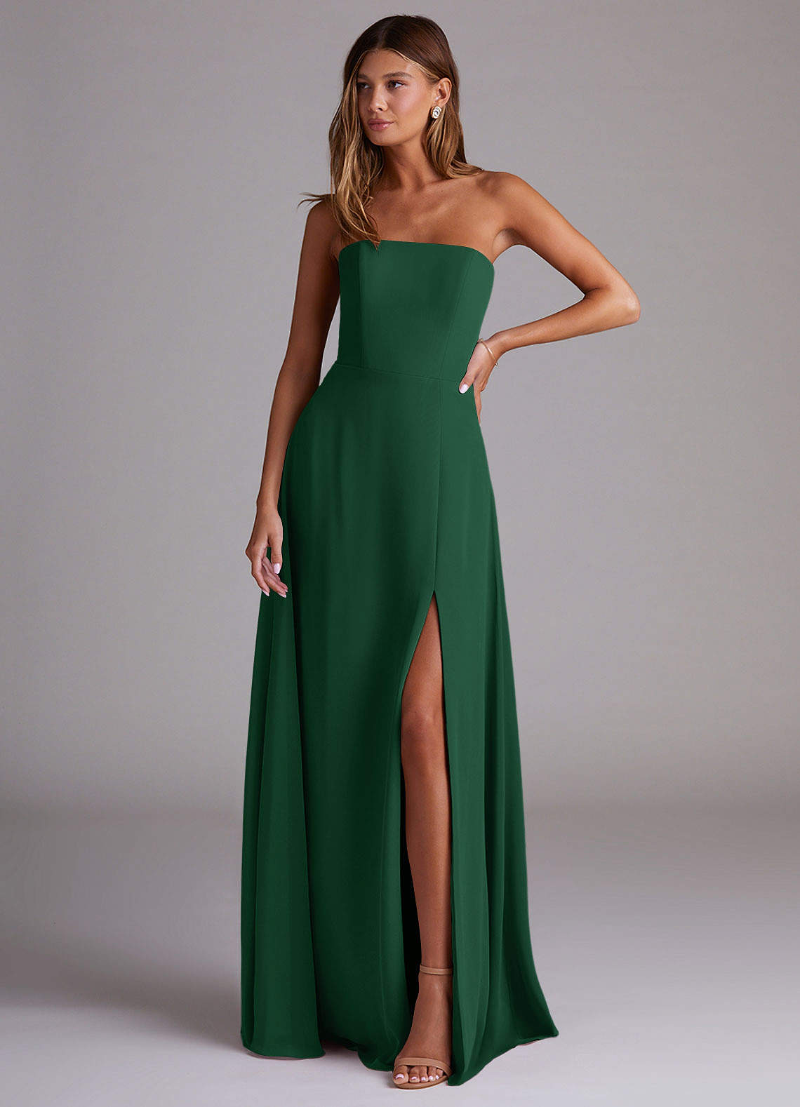 Wren A-Line Straight-Neck Chiffon Bridesmaid Dress in Dark Green