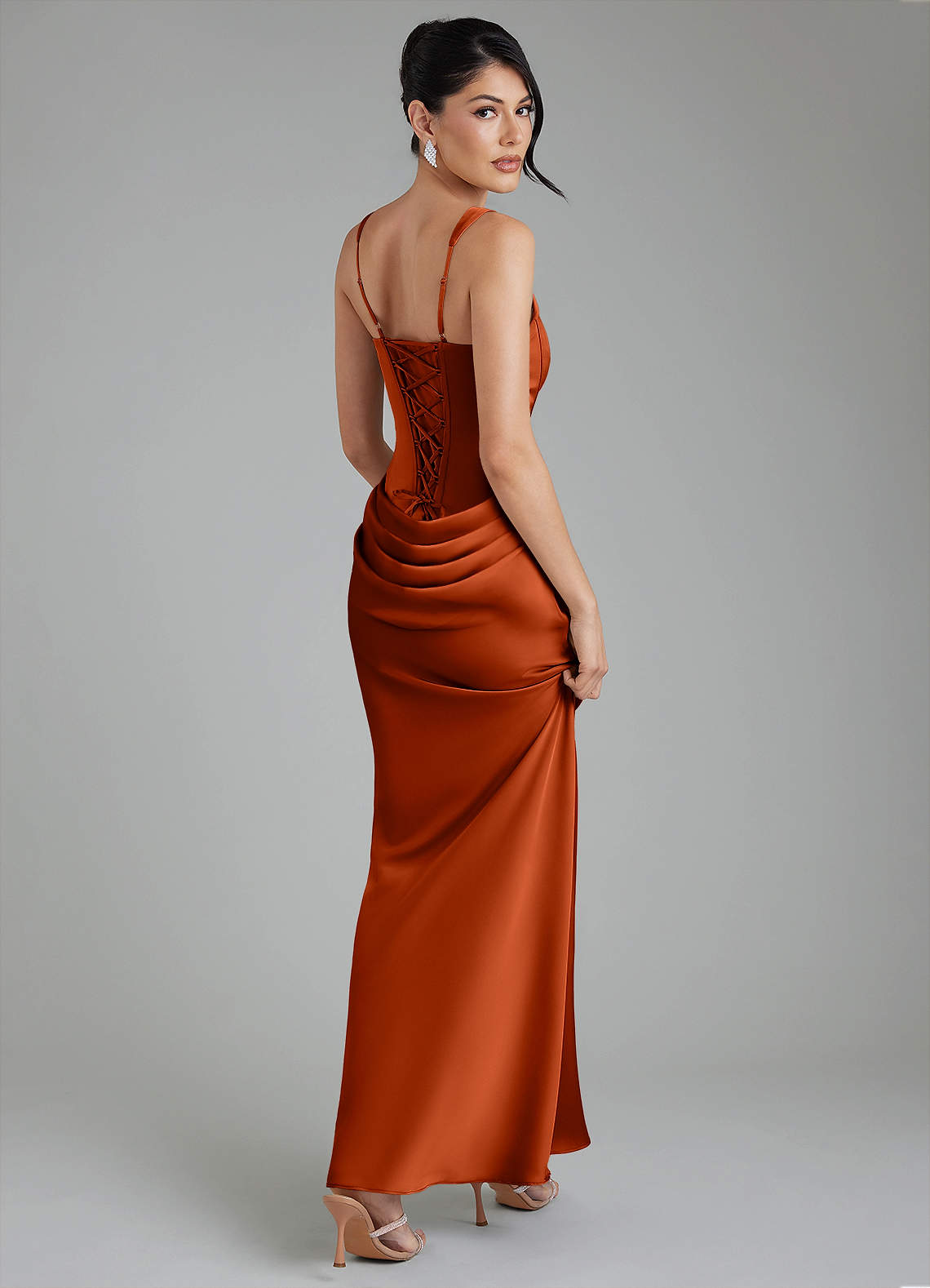 Etta Mermaid Square-Neck Stretch Satin Bridesmaid Dress in Paprika